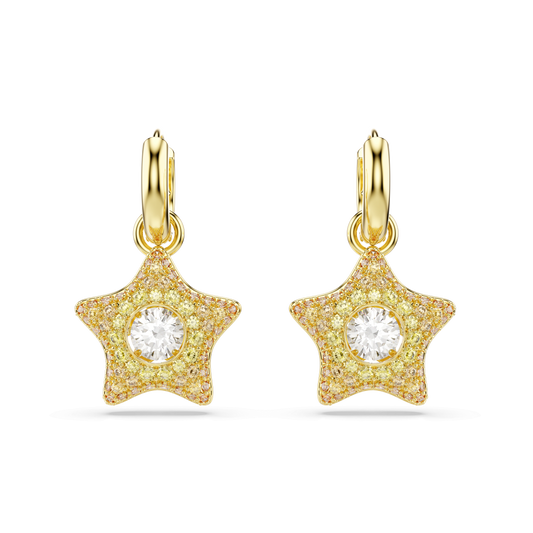 Sublima drop earrings, Round cut, Star, Multicolored, 18K gold finish