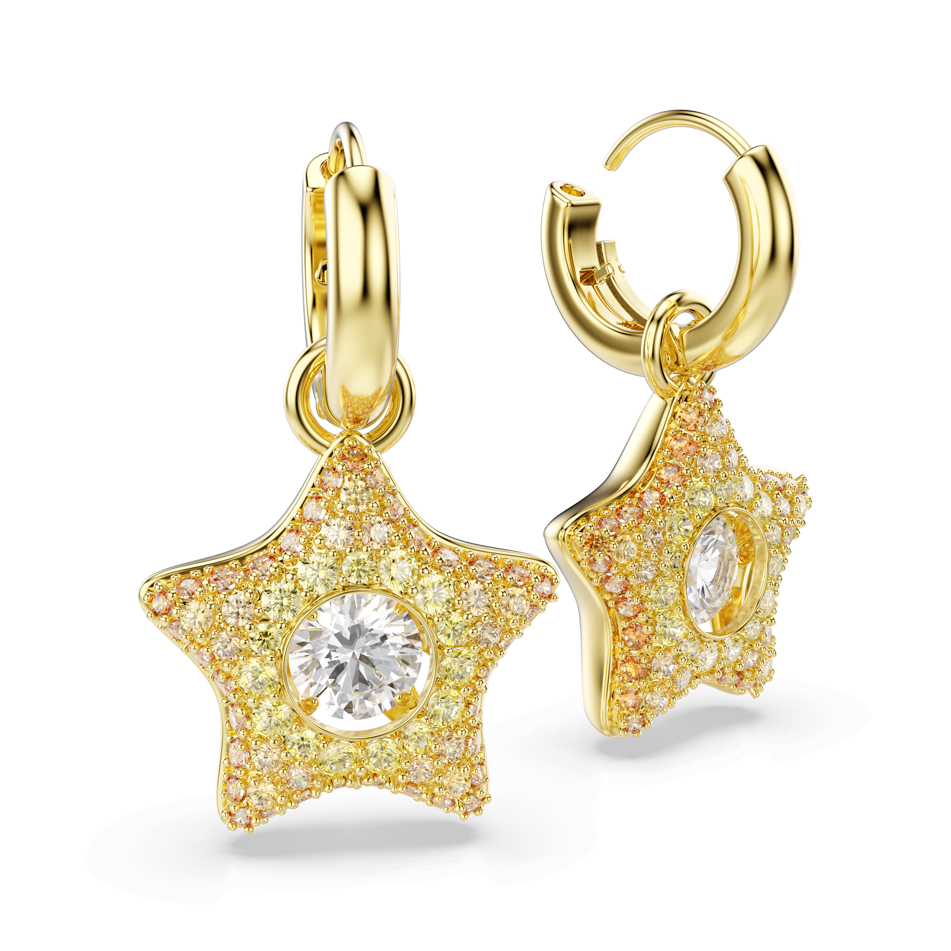 Sublima drop earrings, Round cut, Star, Multicolored, 18K gold finish