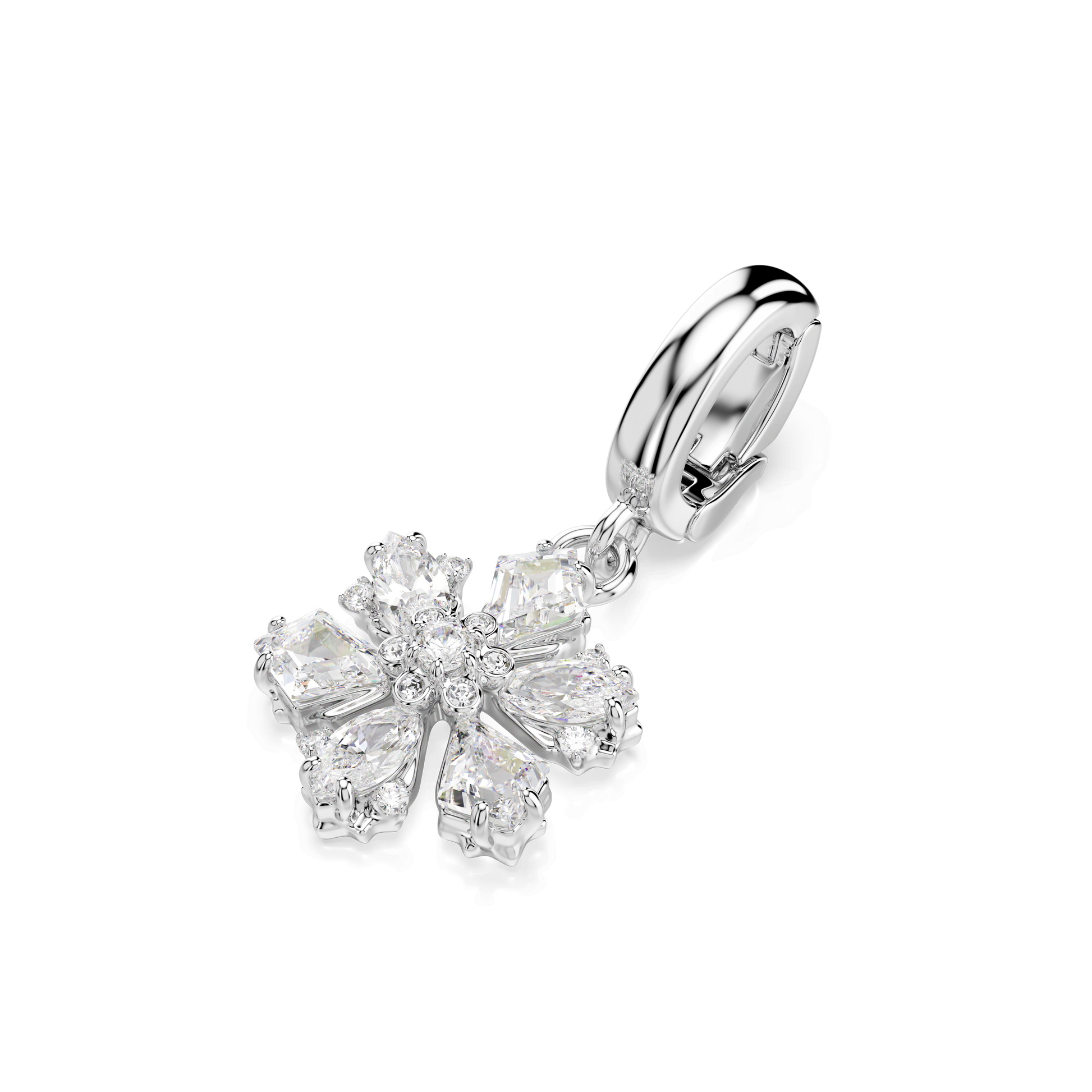 Idyllia charm, Mixed cuts, Snowflake, White, Rhodium plated