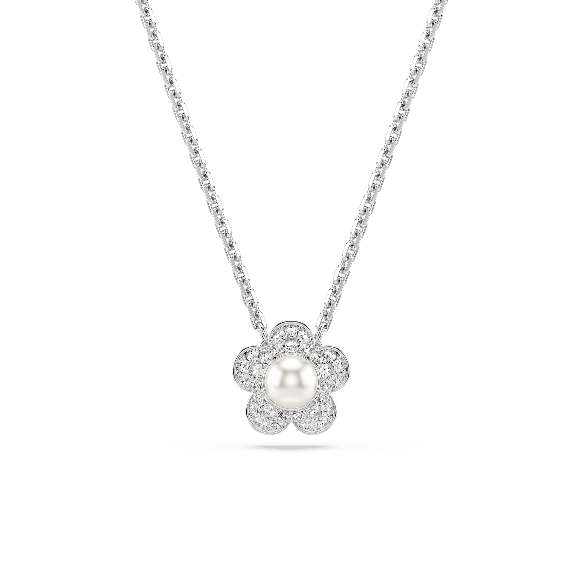 Ariana Grande x Swarovski pendant, Crystal Pearl, Round cut, Flower, White, Rhodium plated