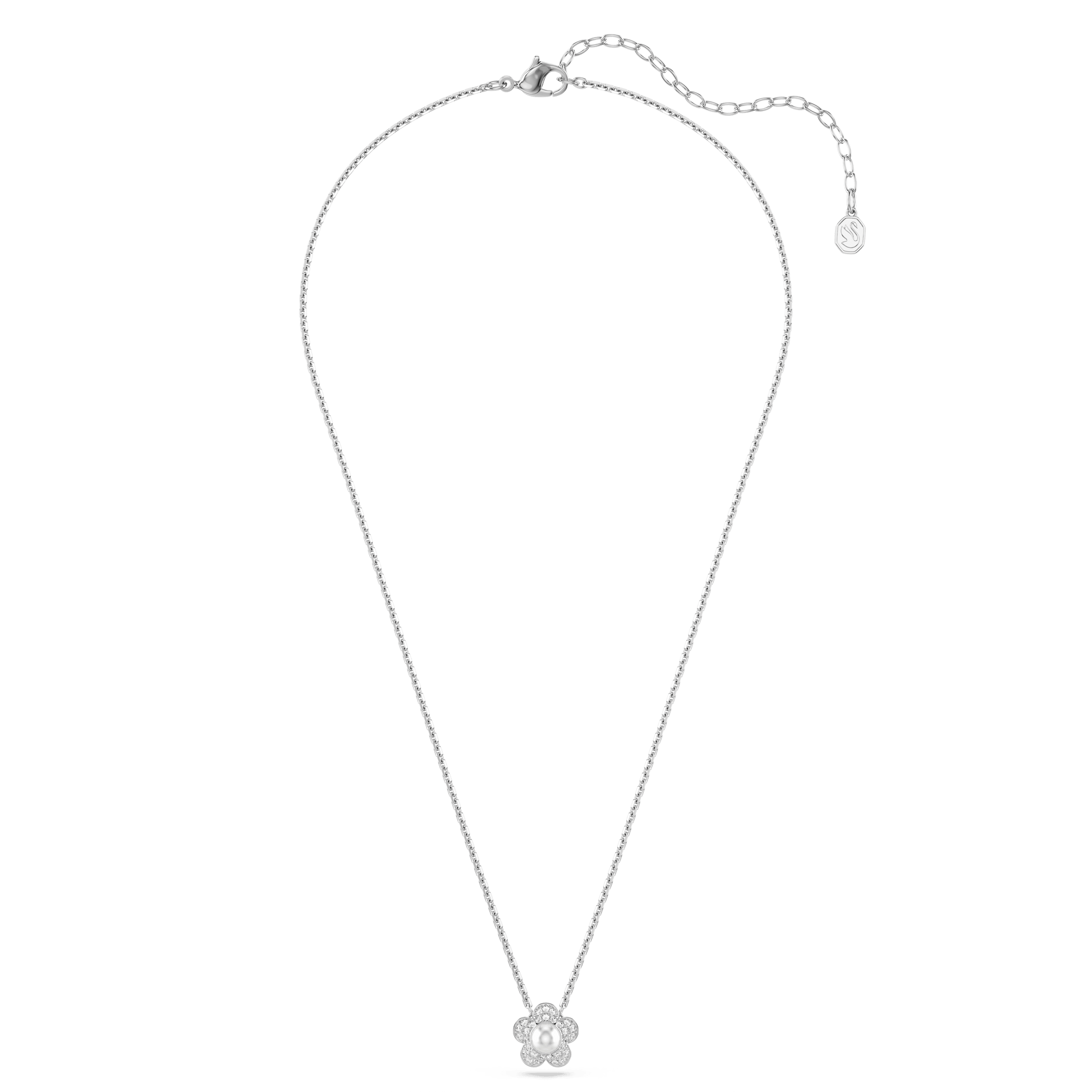 Ariana Grande x Swarovski pendant, Crystal Pearl, Round cut, Flower, White, Rhodium plated