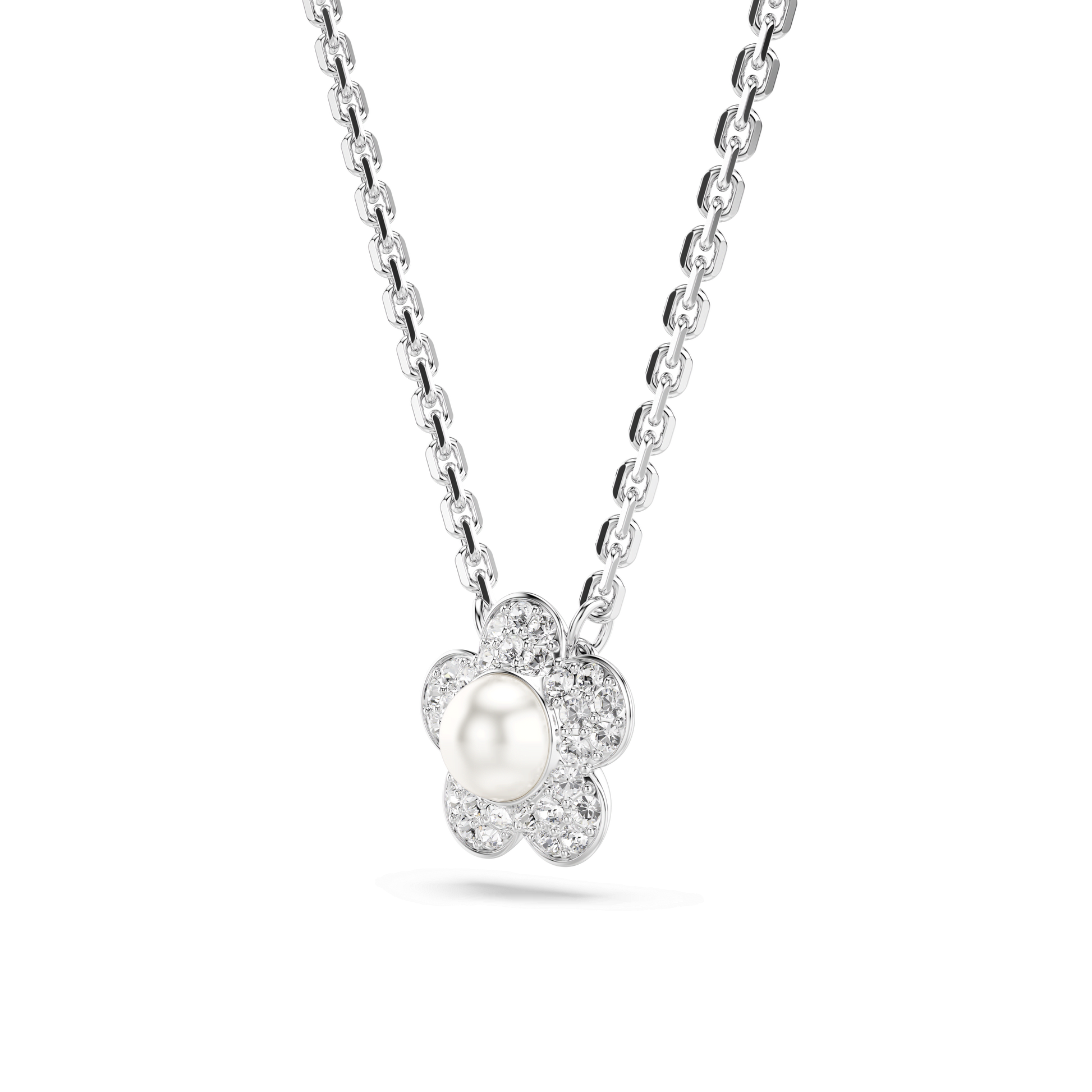 Ariana Grande x Swarovski pendant, Crystal Pearl, Round cut, Flower, White, Rhodium plated