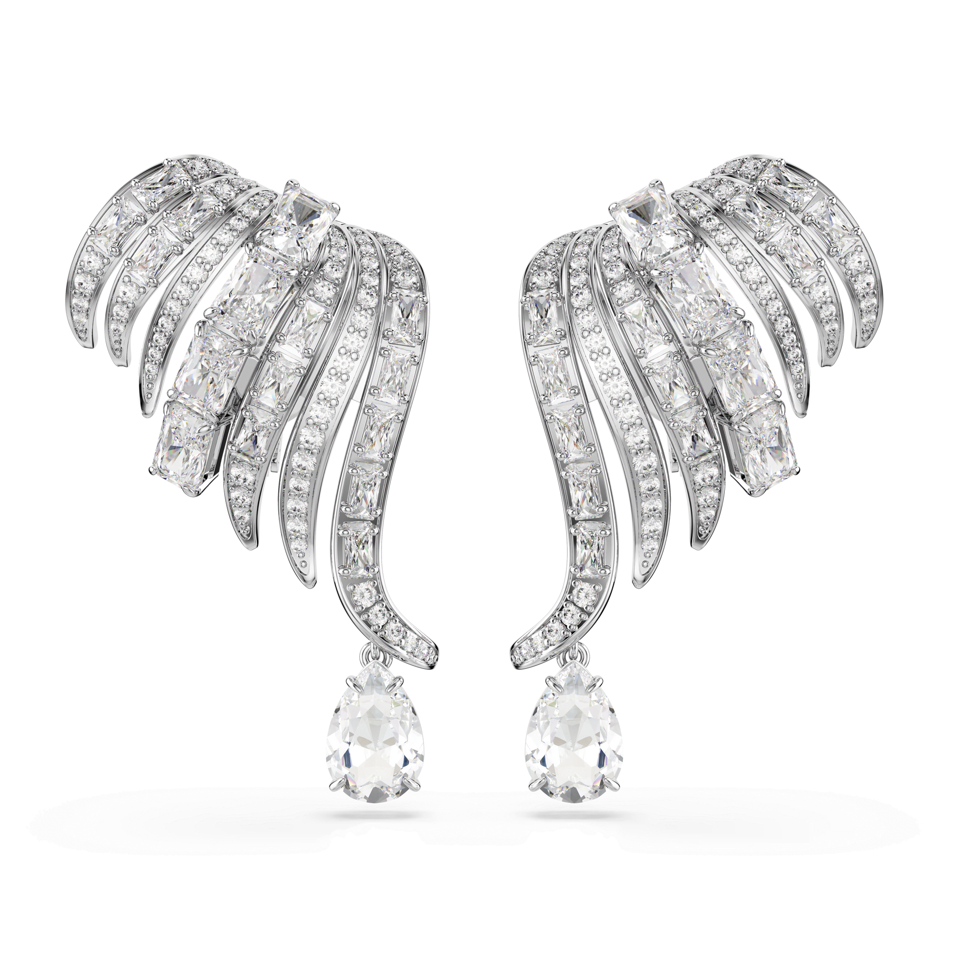 Vienna clip earrings, Mixed cuts, Swan, White, Rhodium plated