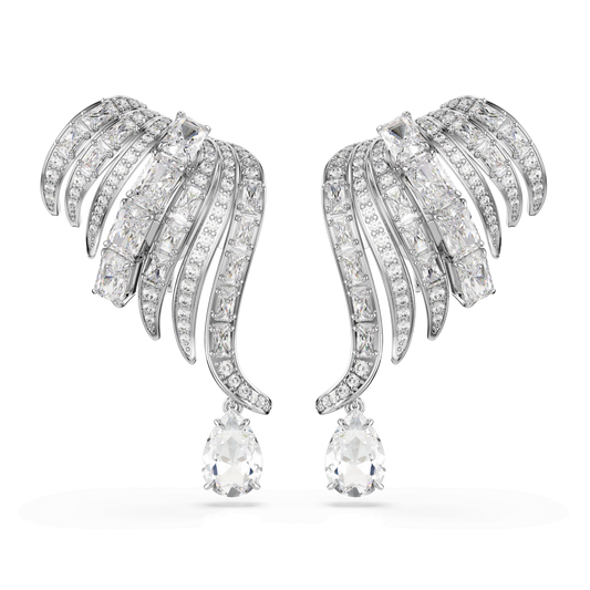 Vienna clip earrings, Mixed cuts, Swan, White, Rhodium plated