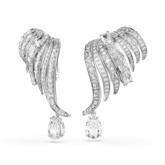 Vienna clip earrings, Mixed cuts, Swan, White, Rhodium plated