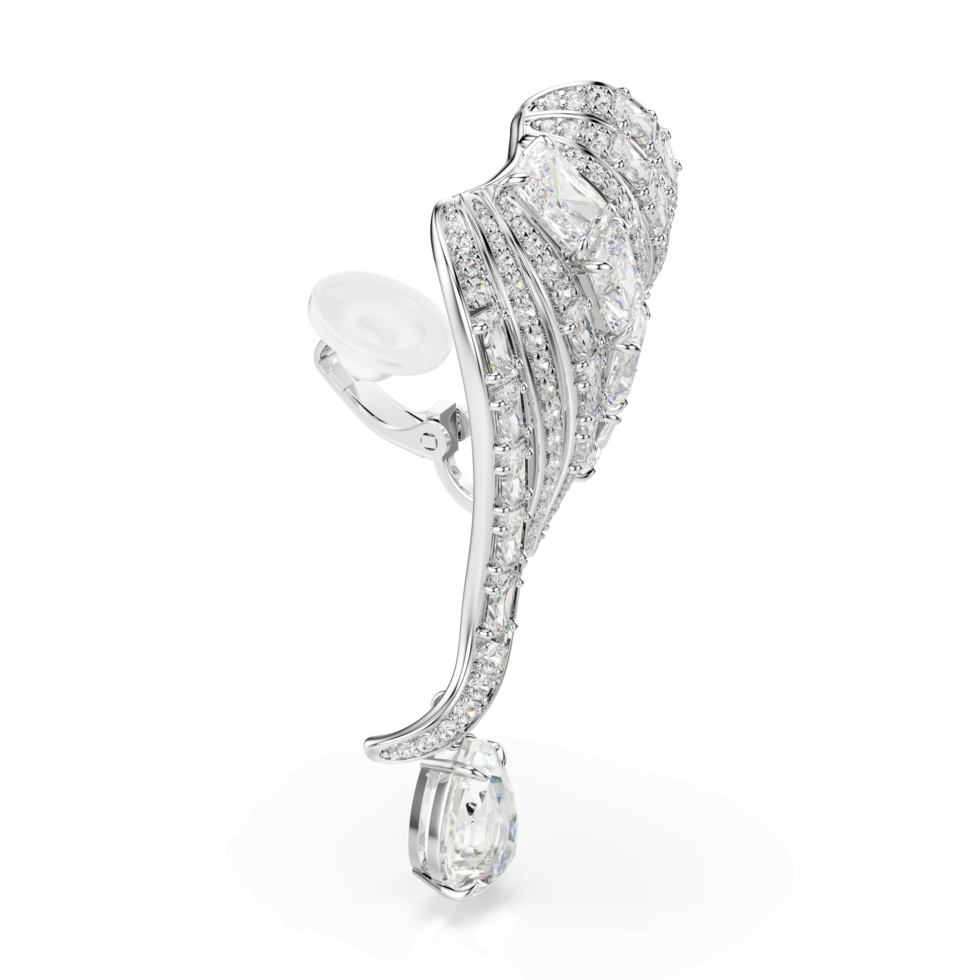 Vienna clip earrings, Mixed cuts, Swan, White, Rhodium plated