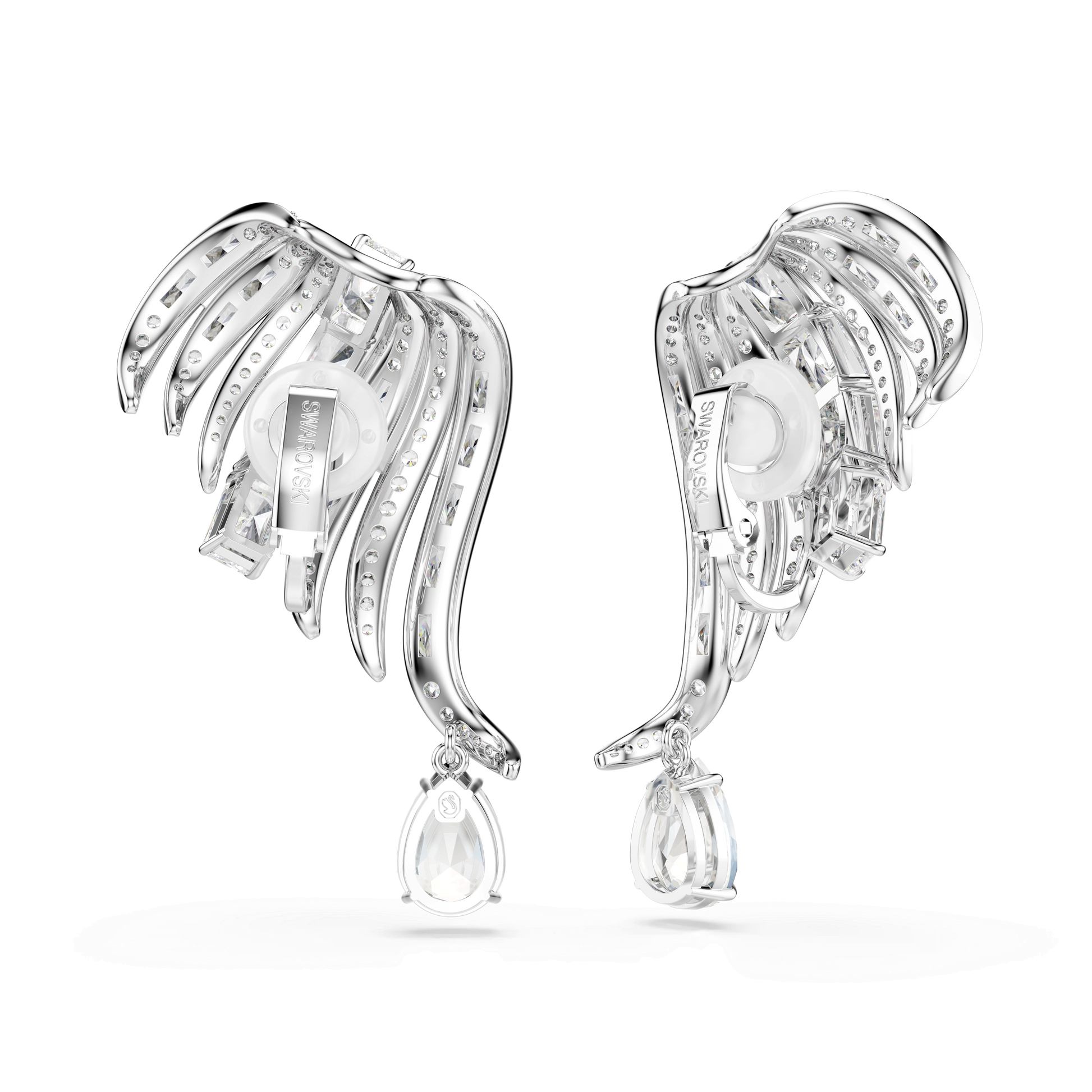 Vienna clip earrings, Mixed cuts, Swan, White, Rhodium plated