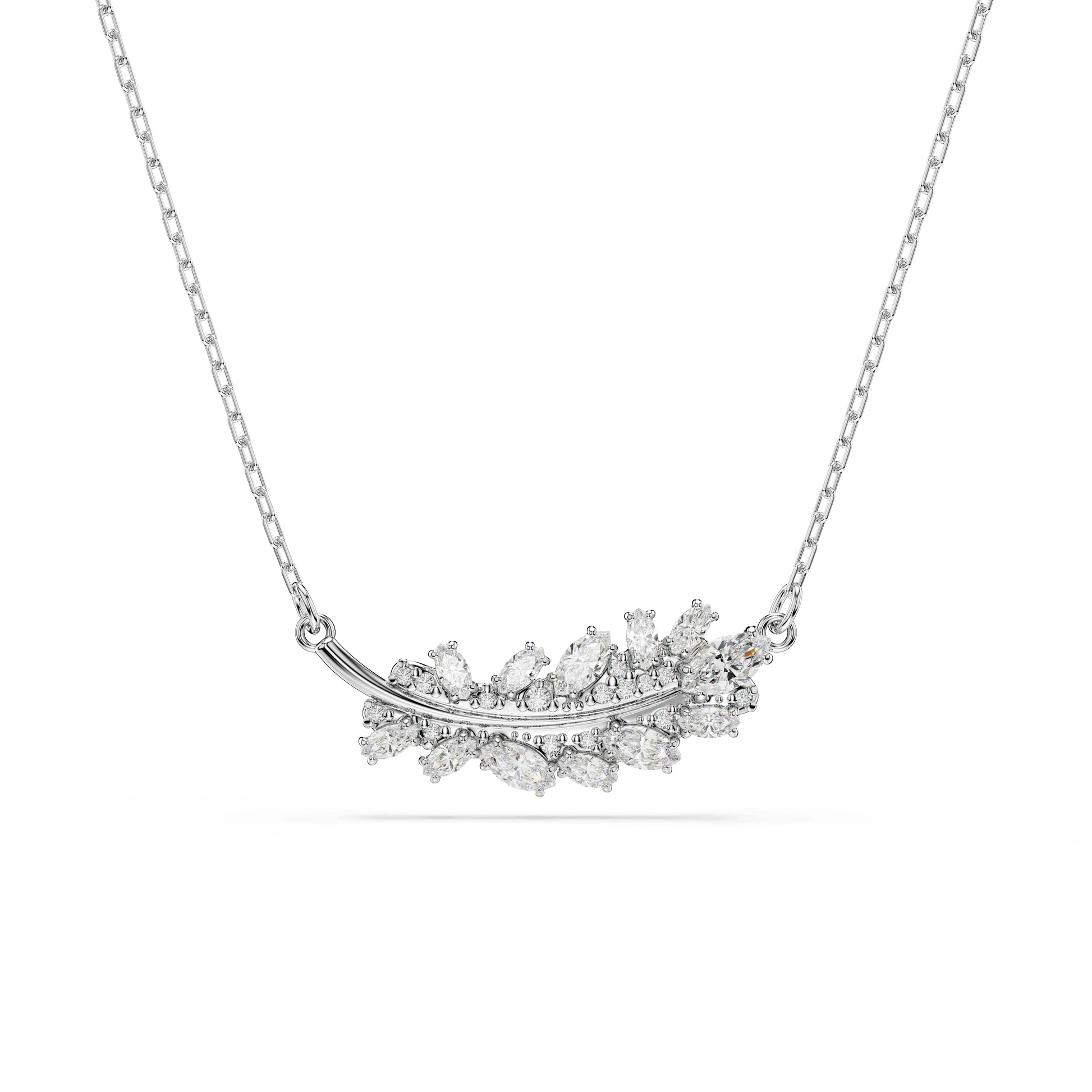 Vienna pendant, Mixed cuts, Feather, White, Rhodium plated