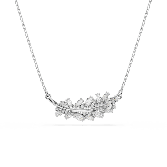 Vienna pendant, Mixed cuts, Feather, White, Rhodium plated