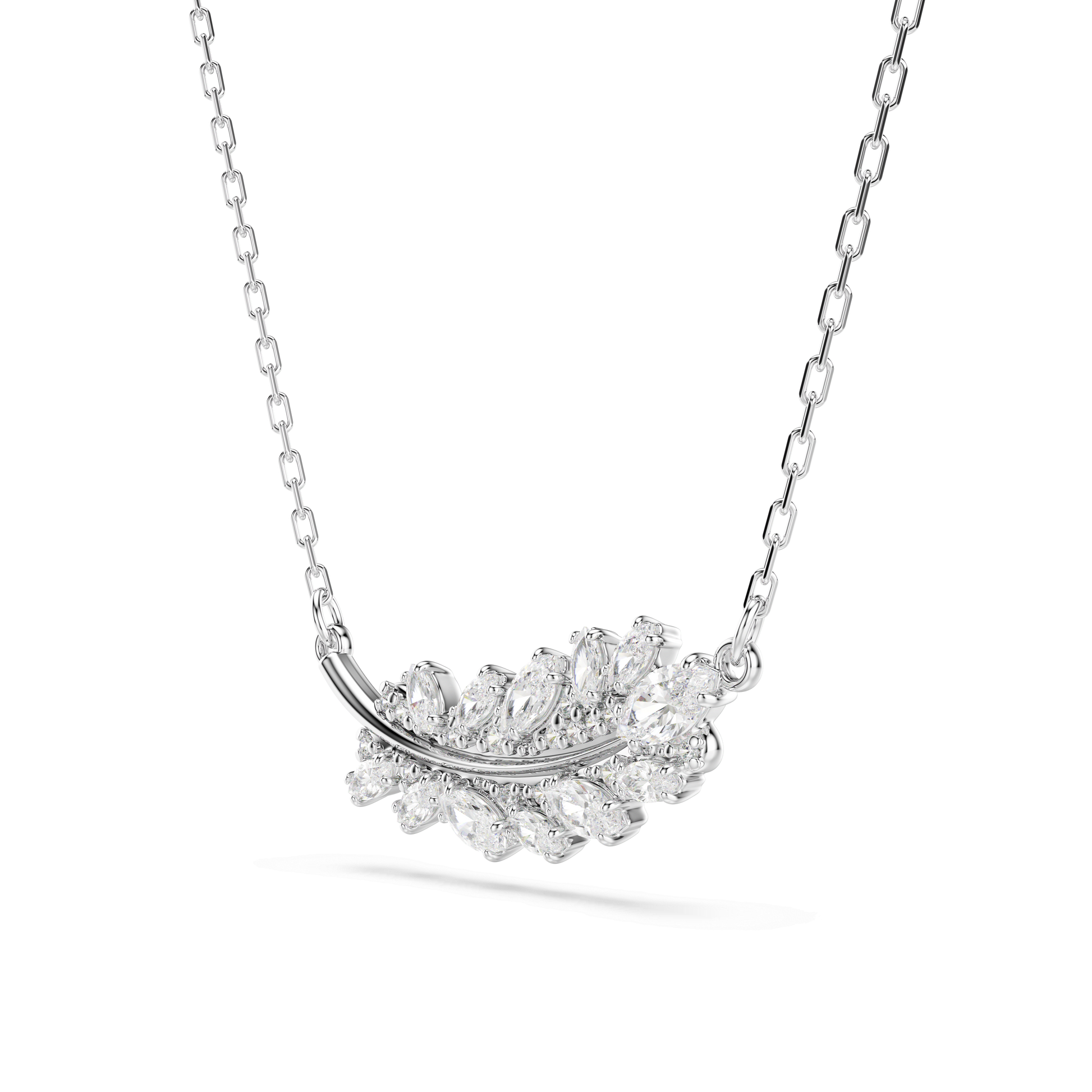 Vienna pendant, Mixed cuts, Feather, White, Rhodium plated