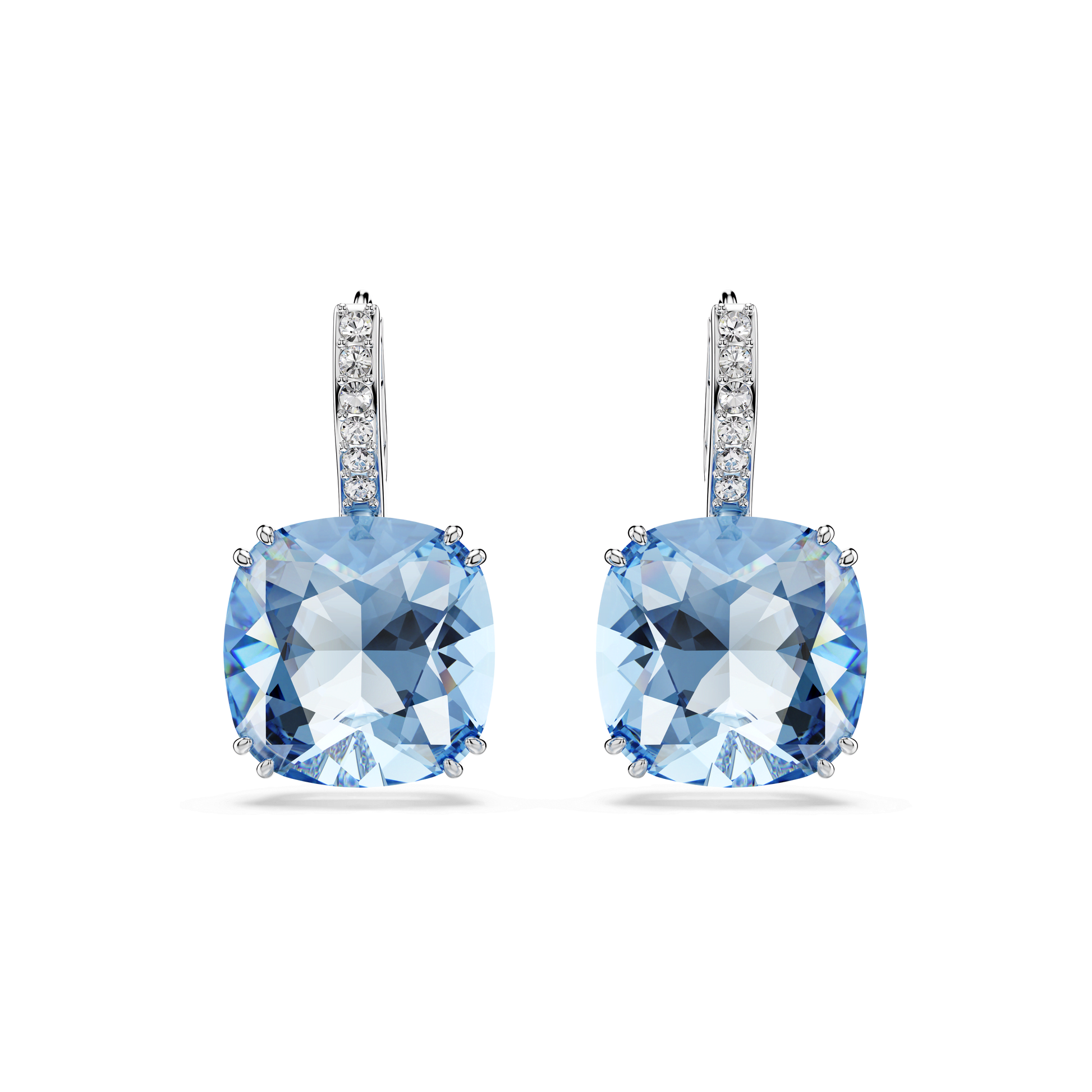 Millenia drop earrings, Cushion cut, Blue, Rhodium plated