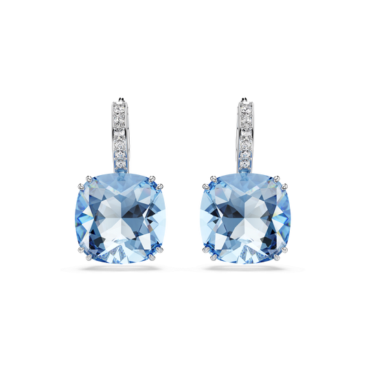 Millenia drop earrings, Cushion cut, Blue, Rhodium plated
