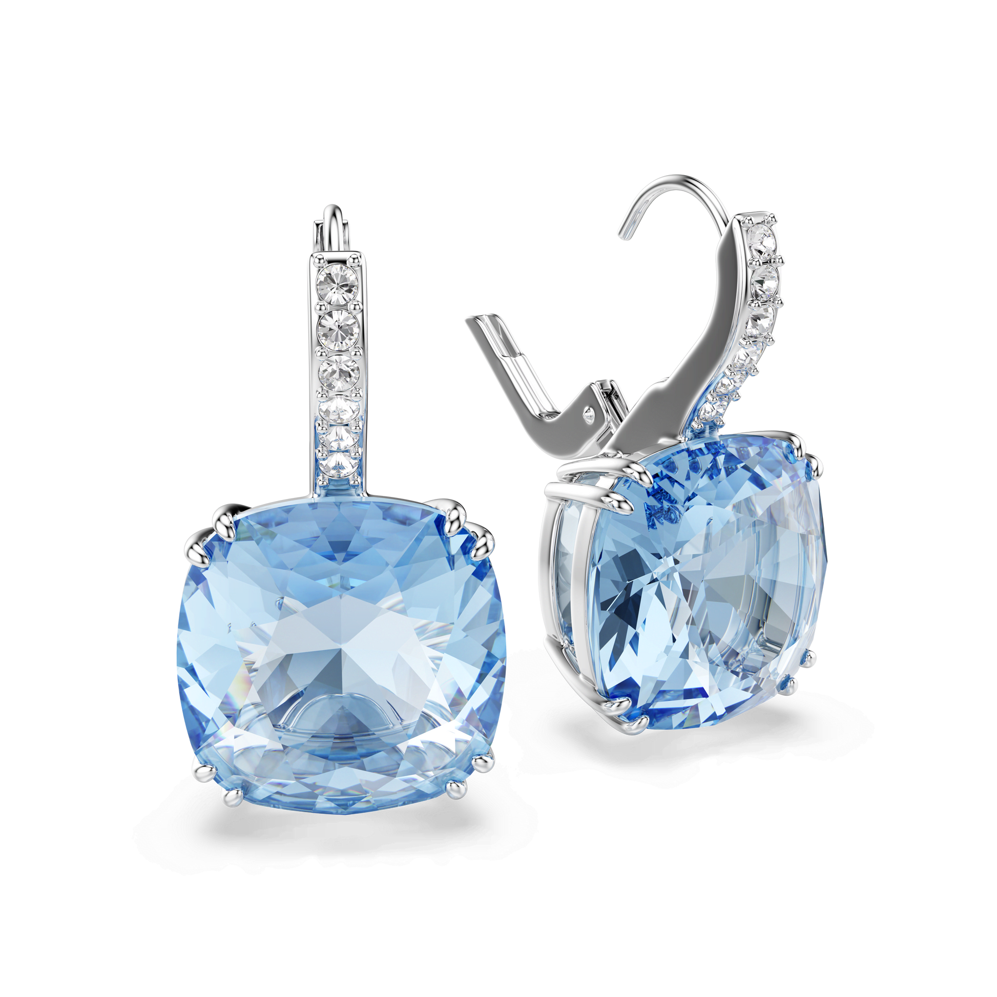Millenia drop earrings, Cushion cut, Blue, Rhodium plated