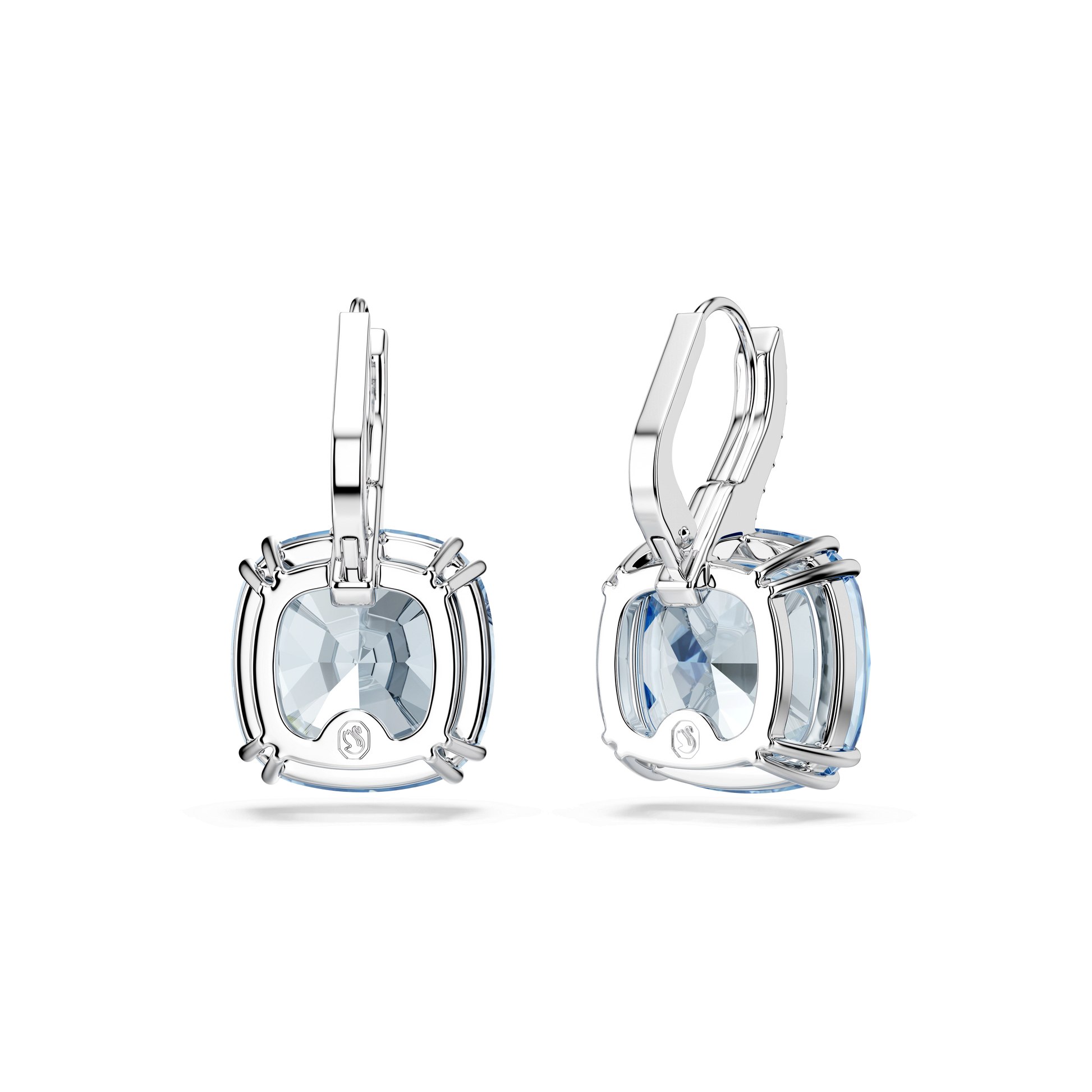 Millenia drop earrings, Cushion cut, Blue, Rhodium plated