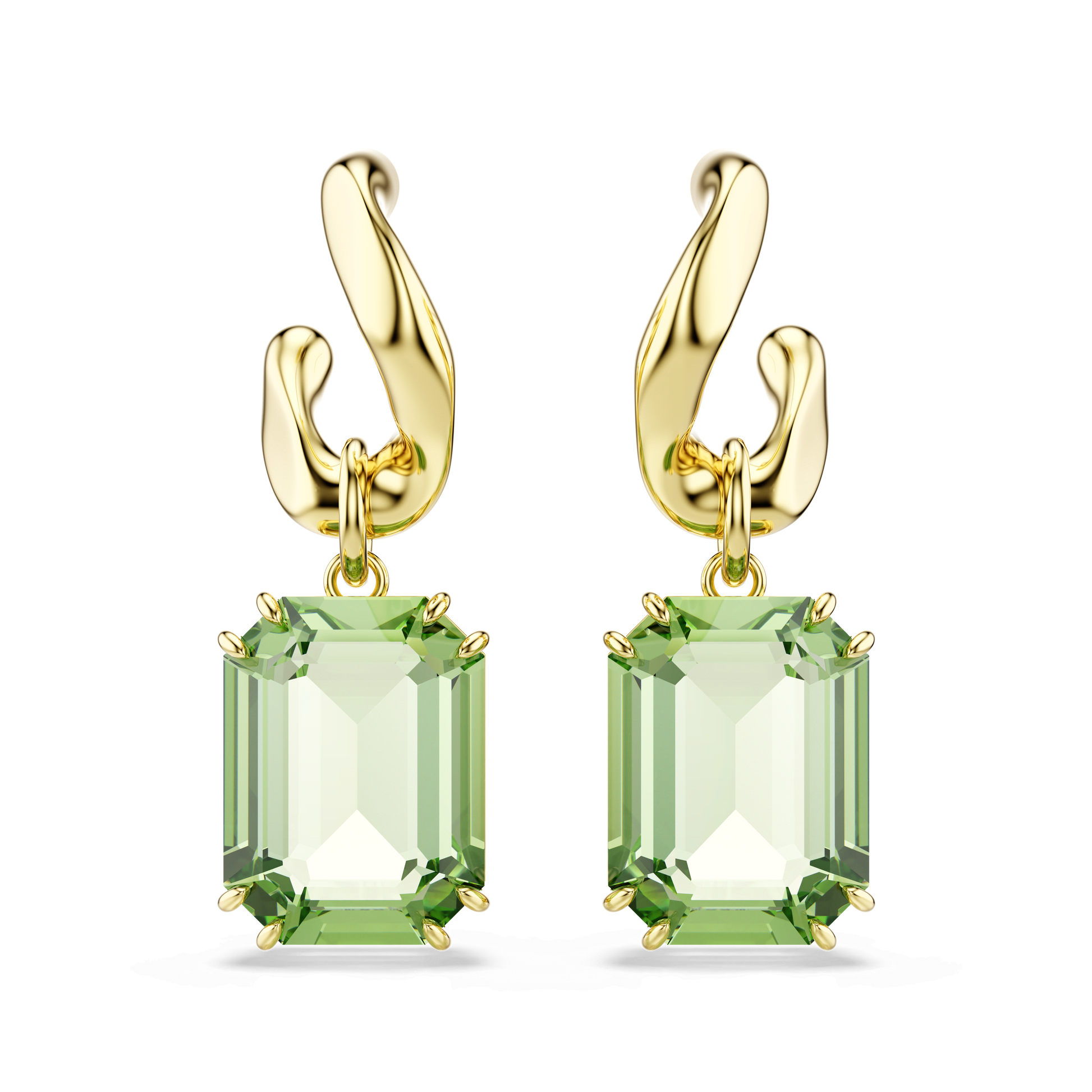 Millenia drop earrings, Octagon cut, Green, 18K gold finish