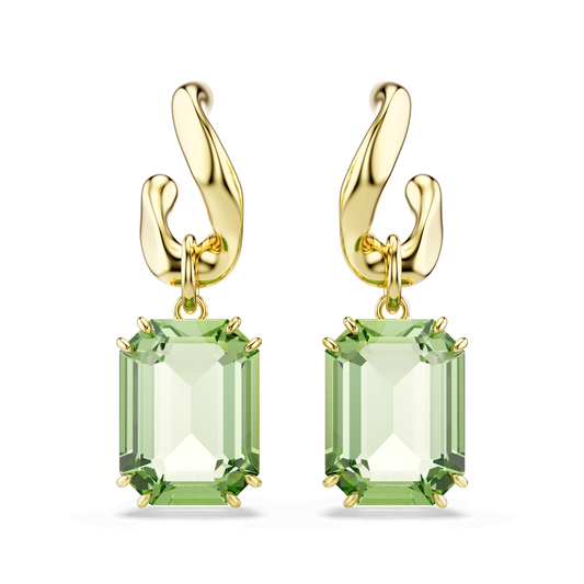 Millenia drop earrings, Octagon cut, Green, 18K gold finish