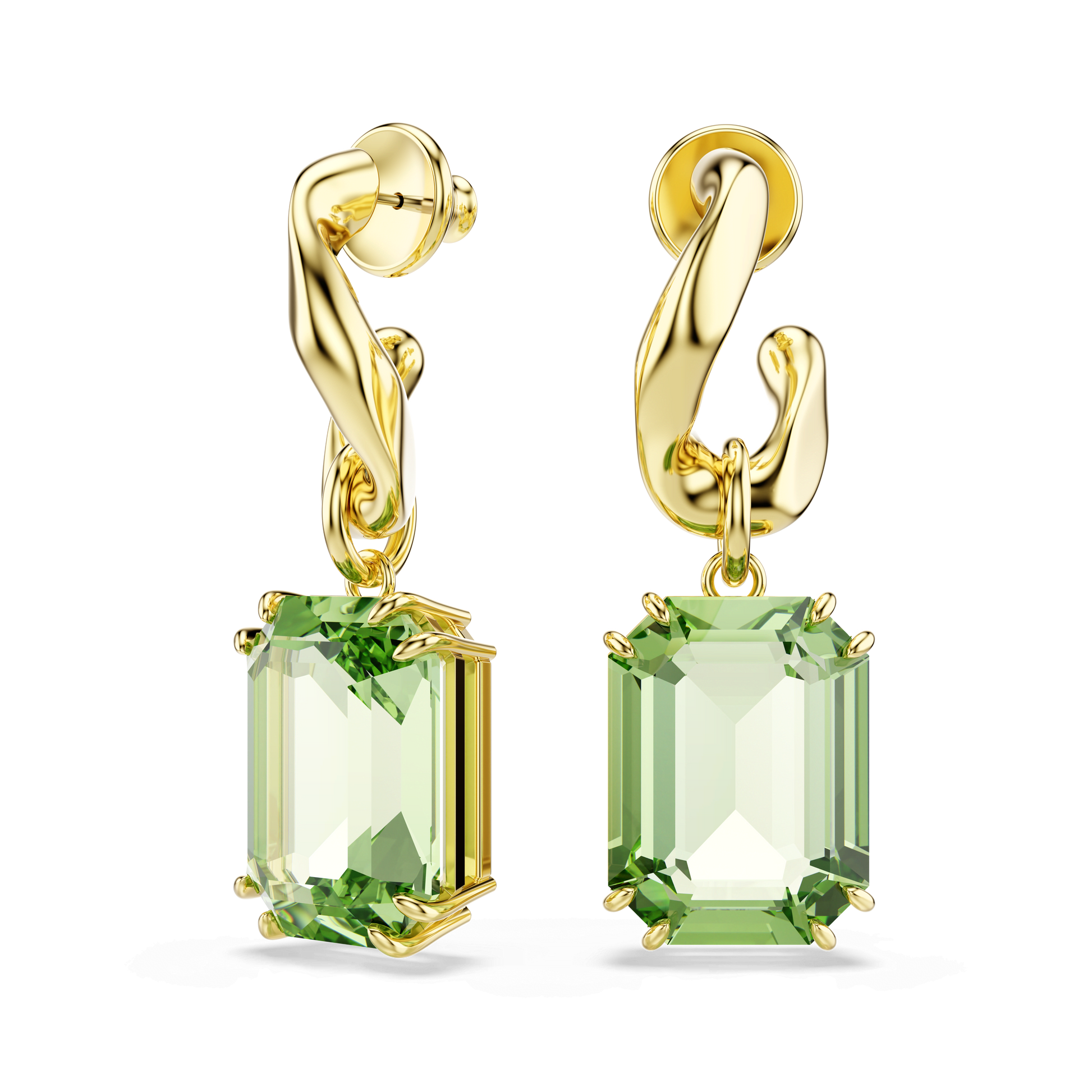 Millenia drop earrings, Octagon cut, Green, 18K gold finish