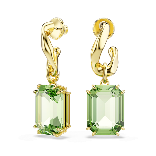 Millenia drop earrings, Octagon cut, Green, 18K gold finish