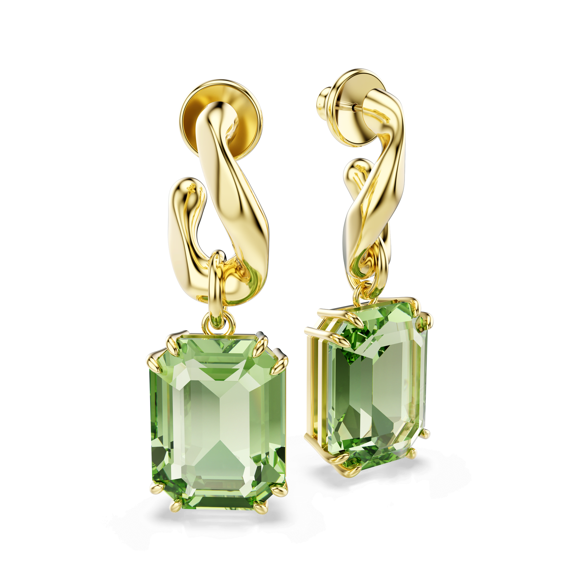 Millenia drop earrings, Octagon cut, Green, 18K gold finish