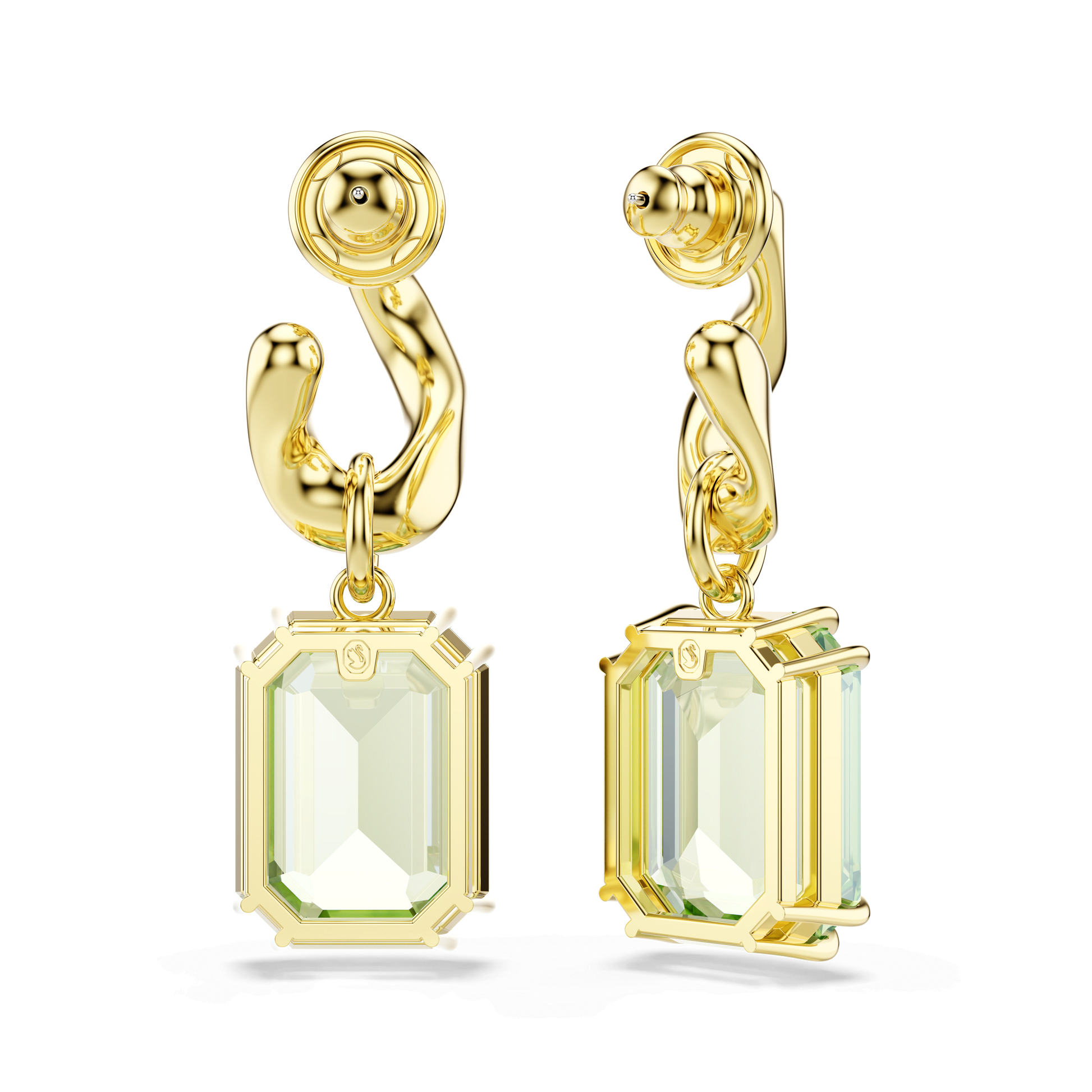 Millenia drop earrings, Octagon cut, Green, 18K gold finish