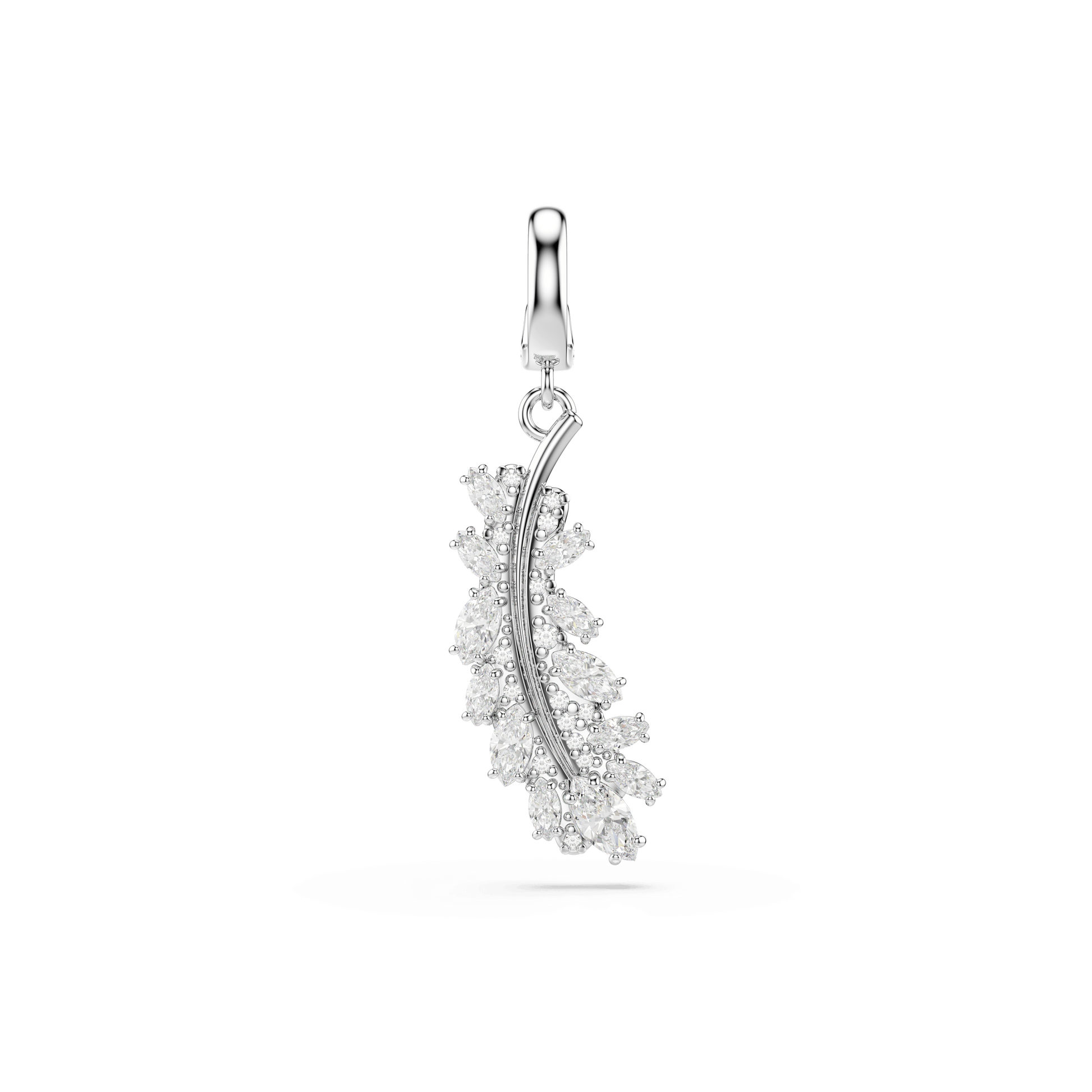 Vienna charm, Mixed cuts, Feather, White, Rhodium plated