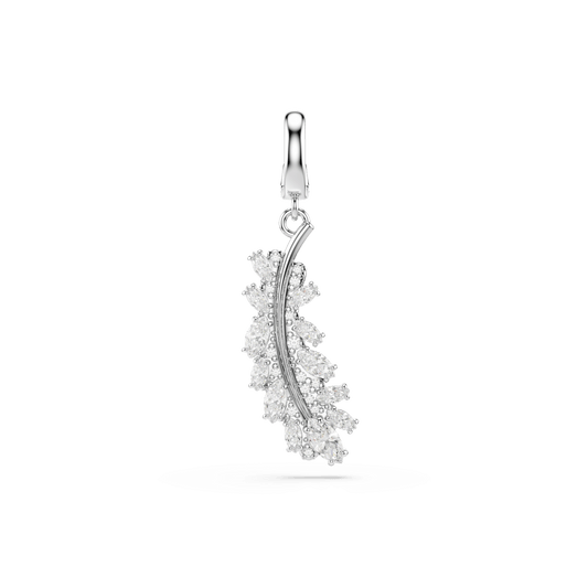 Vienna charm, Mixed cuts, Feather, White, Rhodium plated