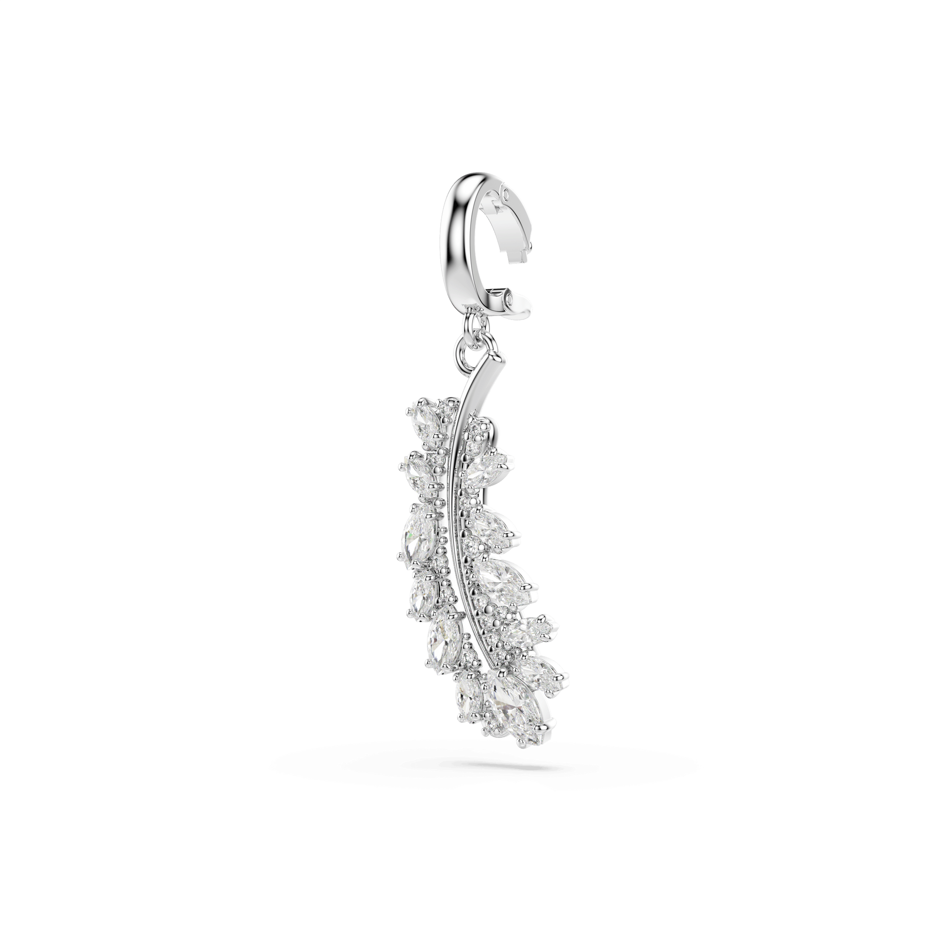Vienna charm, Mixed cuts, Feather, White, Rhodium plated