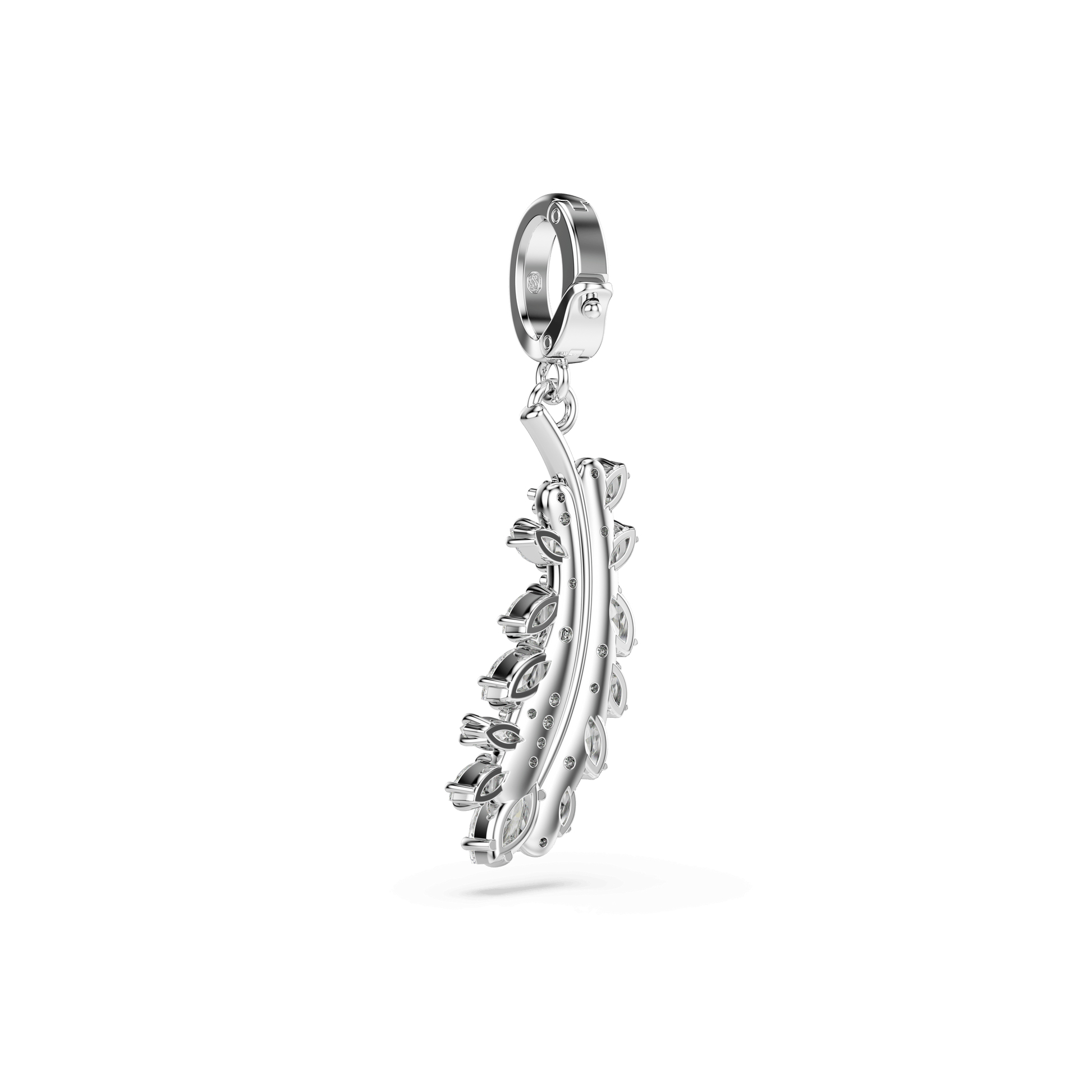 Vienna charm, Mixed cuts, Feather, White, Rhodium plated