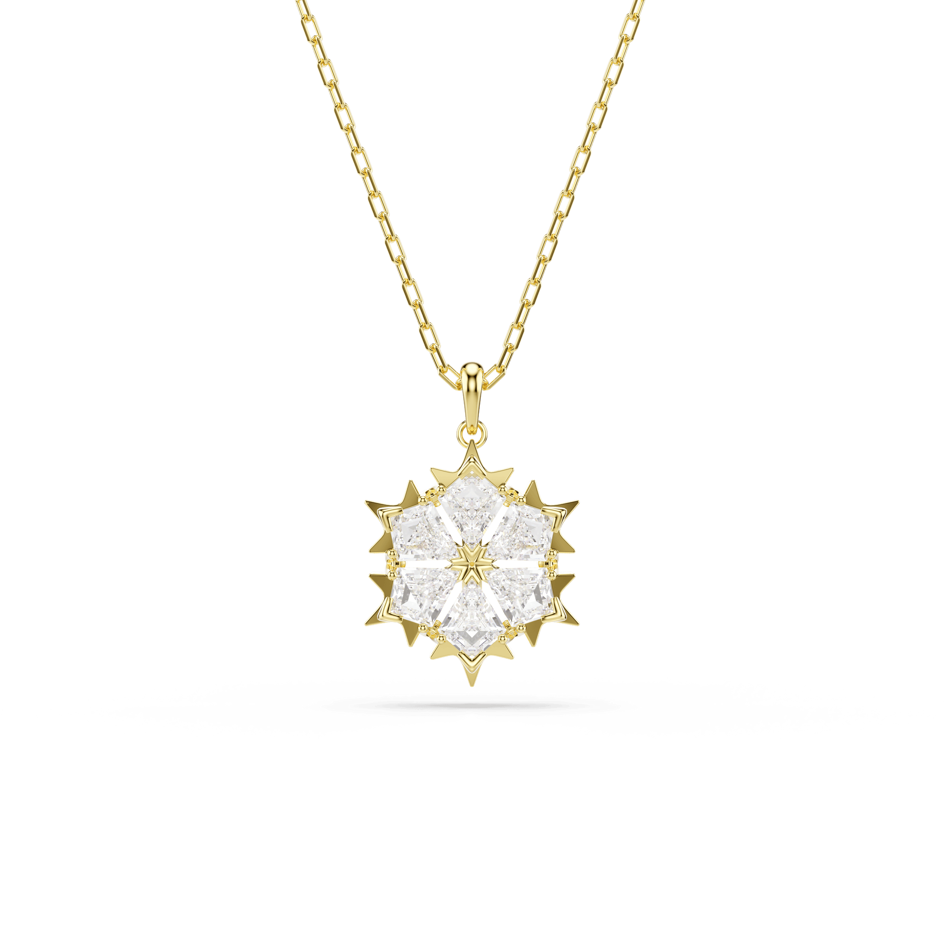 Magic pendant, Mixed cuts, Snowflake, White, 18K gold finish