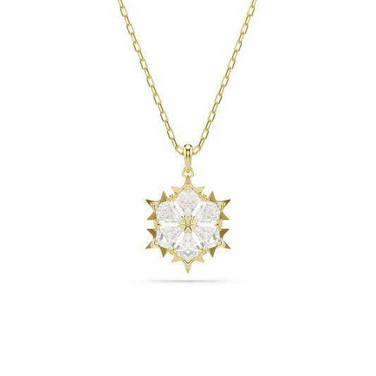 Magic pendant, Mixed cuts, Snowflake, White, 18K gold finish