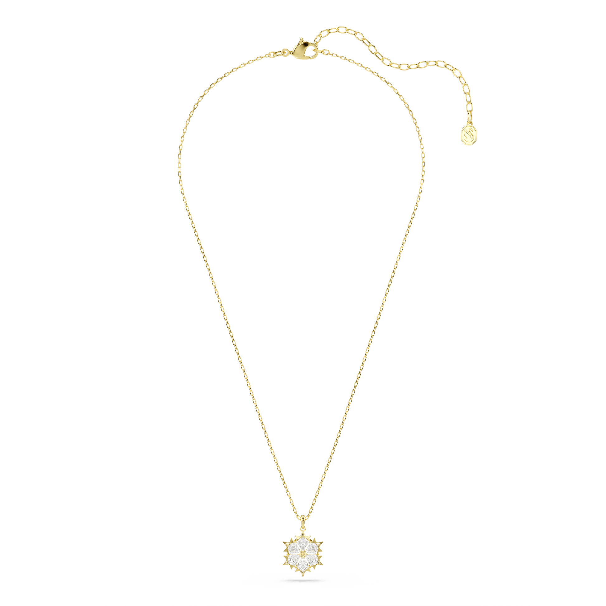 Magic pendant, Mixed cuts, Snowflake, White, 18K gold finish
