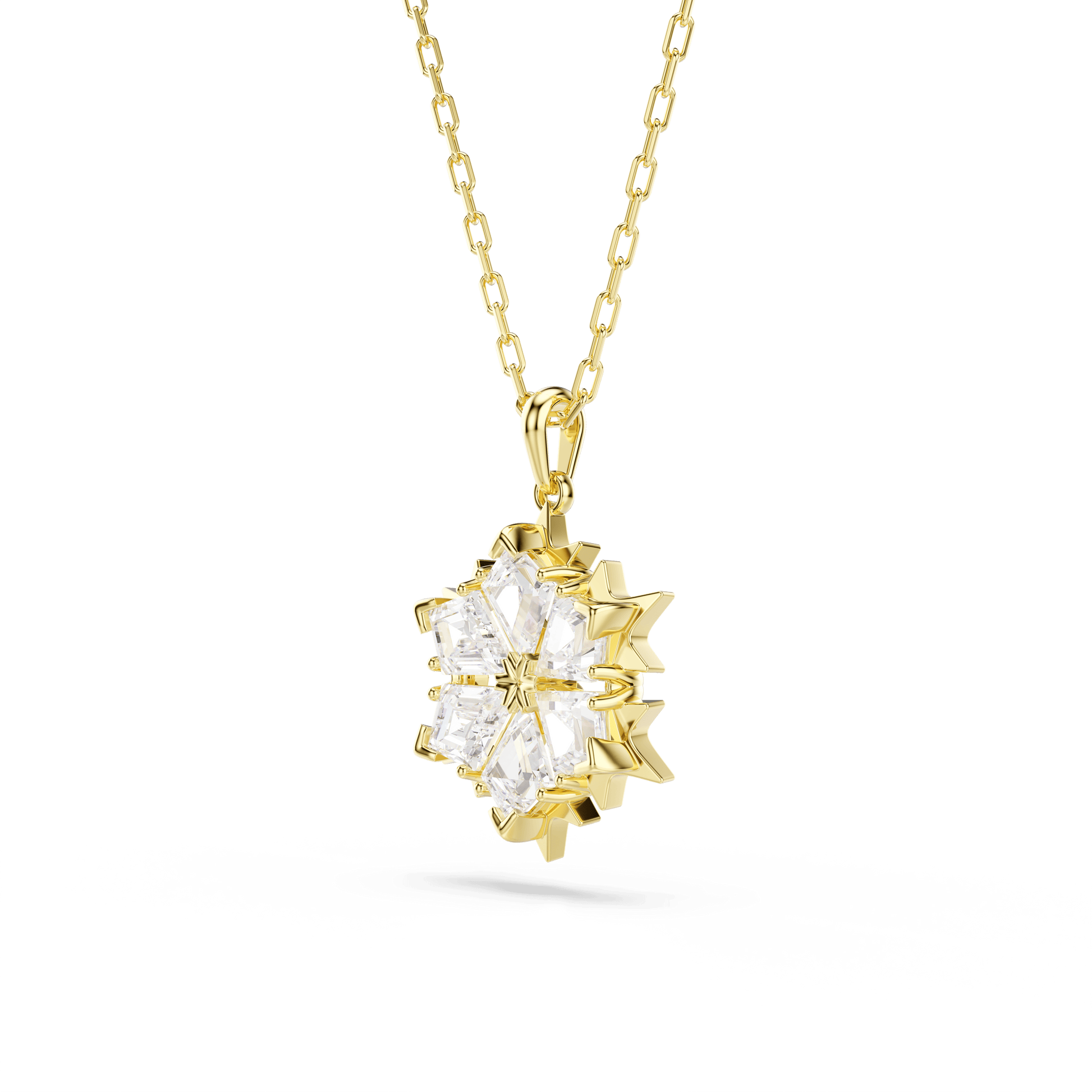 Magic pendant, Mixed cuts, Snowflake, White, 18K gold finish