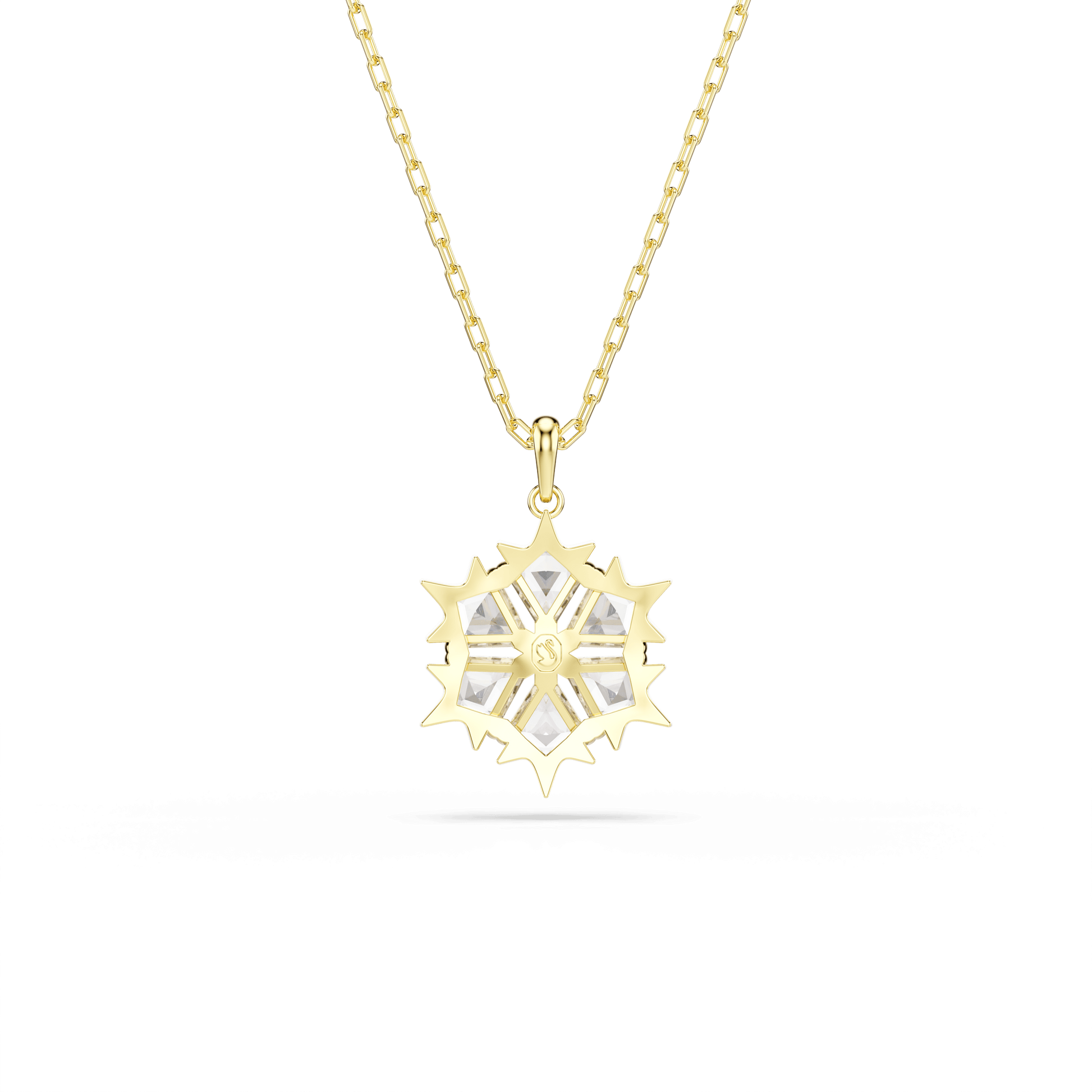 Magic pendant, Mixed cuts, Snowflake, White, 18K gold finish