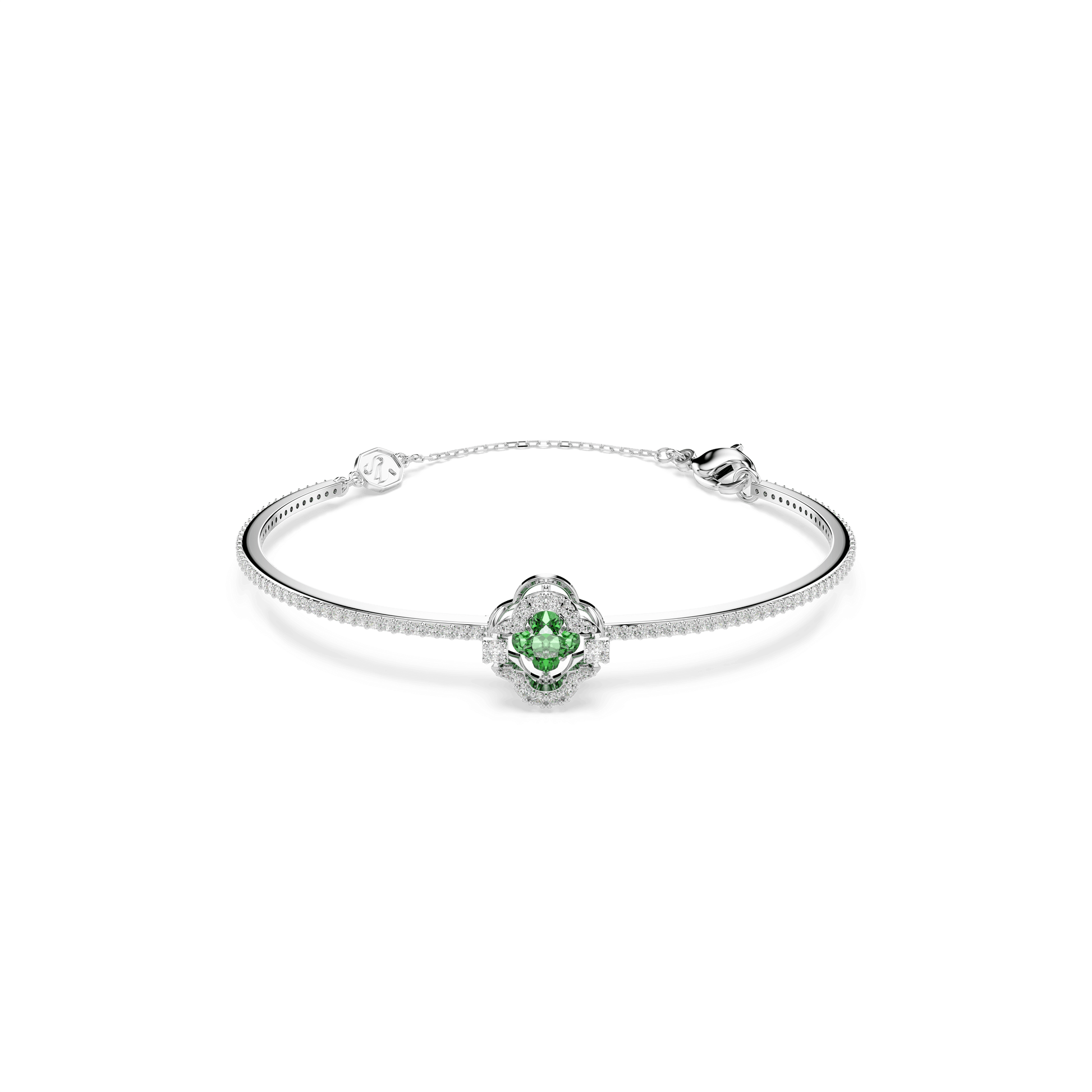 Una Angelic bangle, Mixed cuts, Green, Rhodium plated