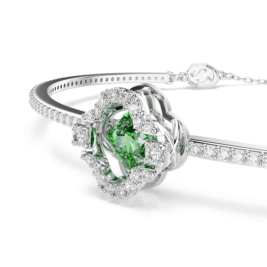 Una Angelic bangle, Mixed cuts, Green, Rhodium plated