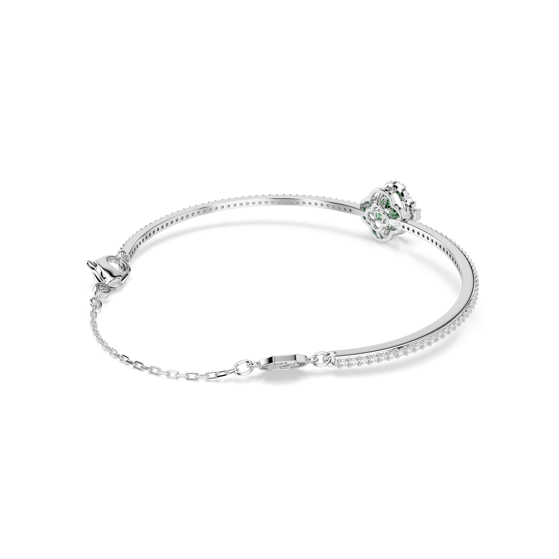 Una Angelic bangle, Mixed cuts, Green, Rhodium plated