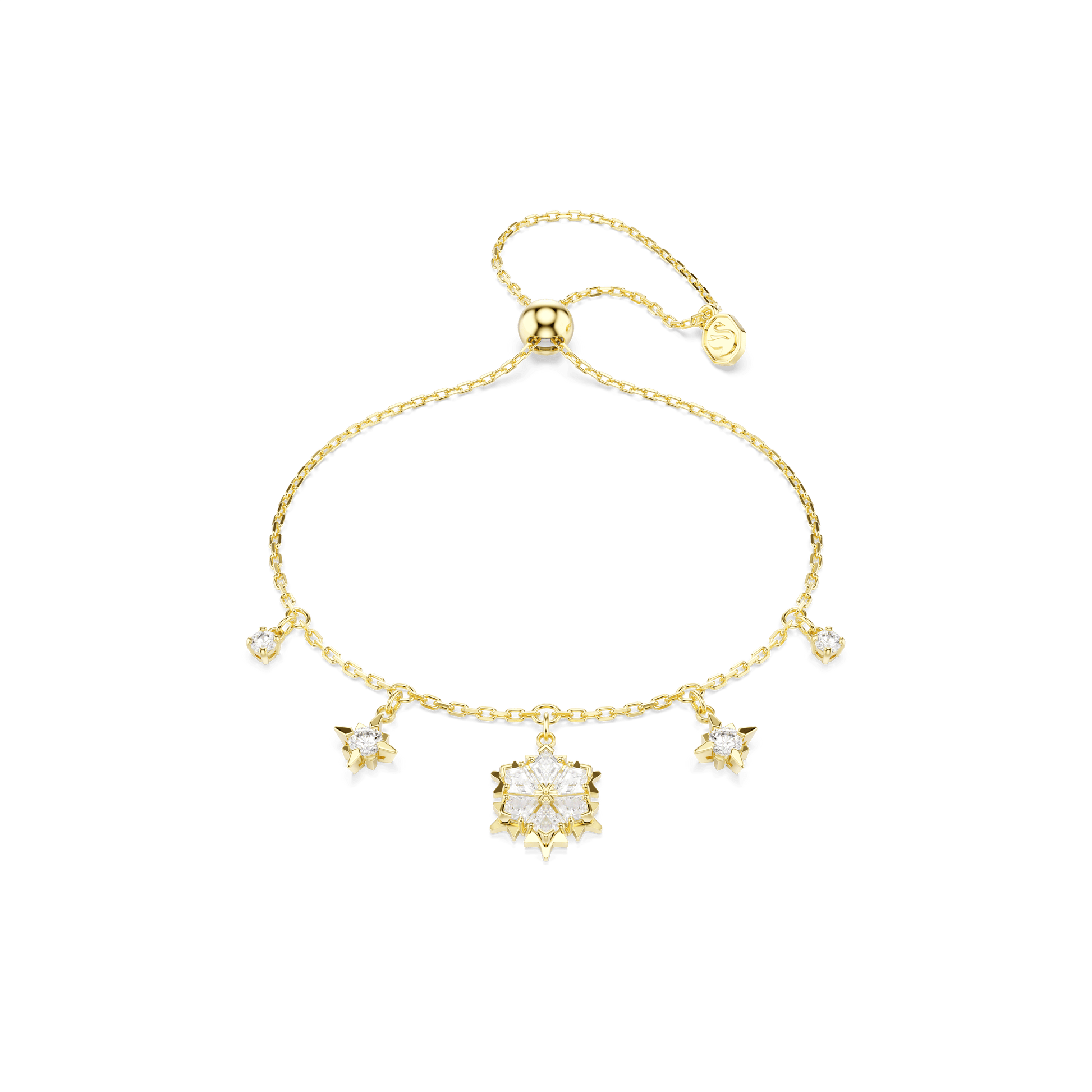 Magic bracelet, Mixed cuts, Snowflake, White, 18K gold finish