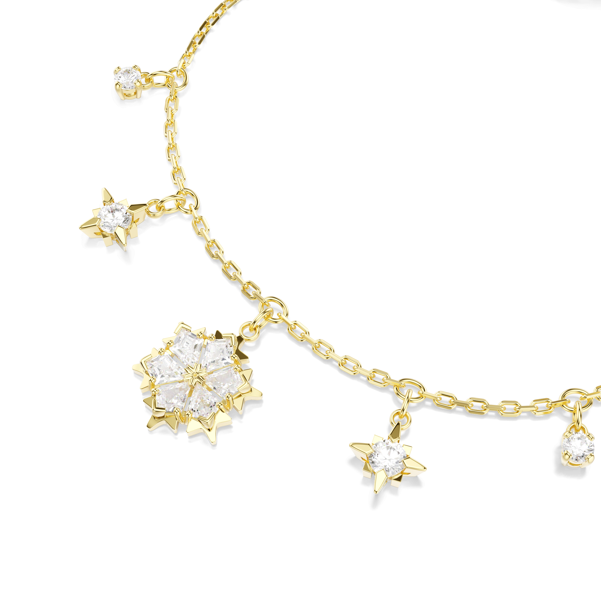 Magic bracelet, Mixed cuts, Snowflake, White, 18K gold finish