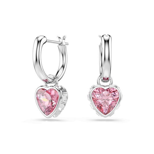 Chroma drop earrings, Heart, Pink, Rhodium plated