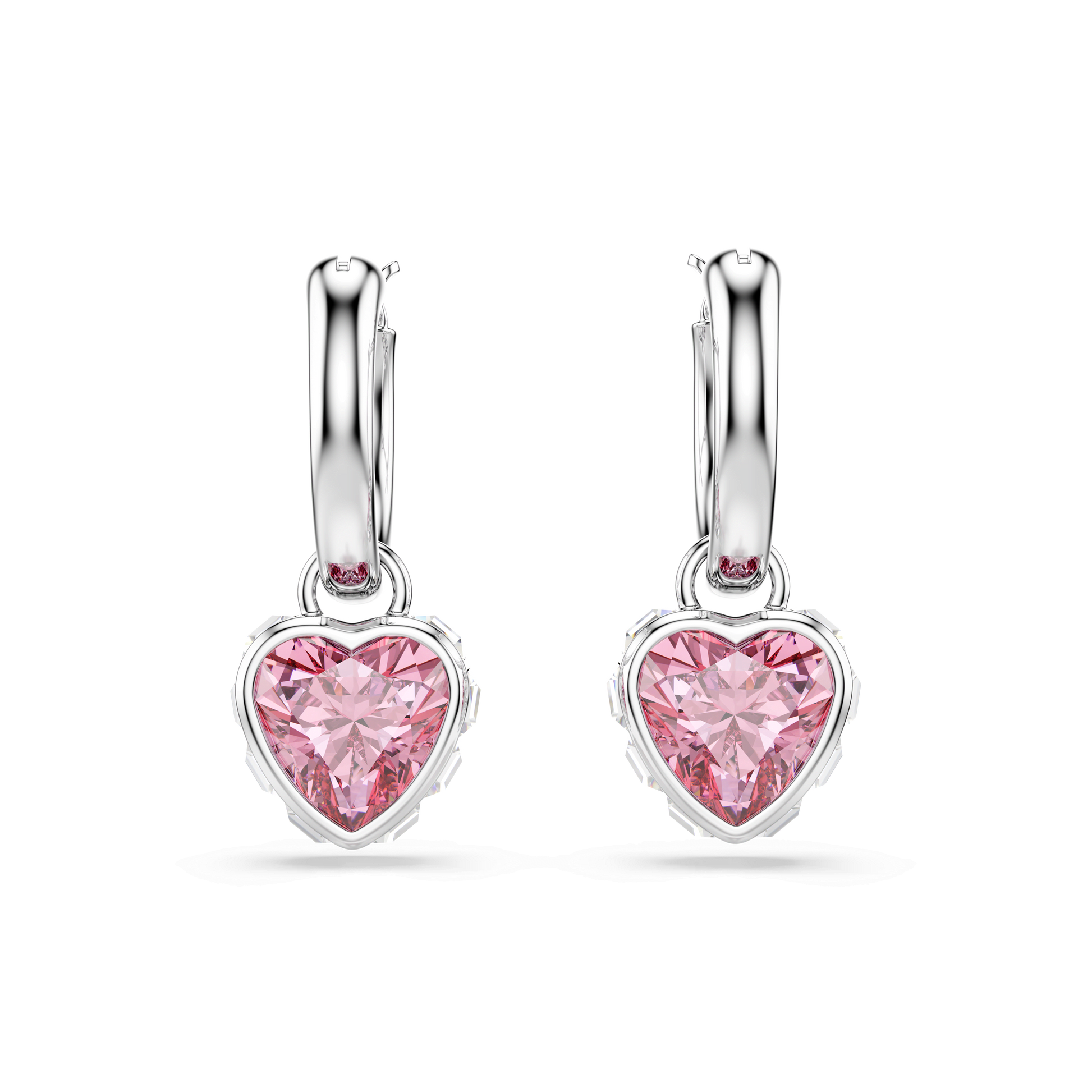 Chroma drop earrings, Heart, Pink, Rhodium plated