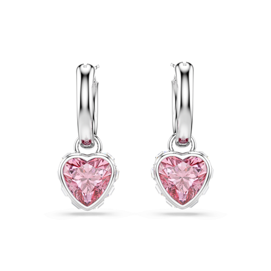 Chroma drop earrings, Heart, Pink, Rhodium plated
