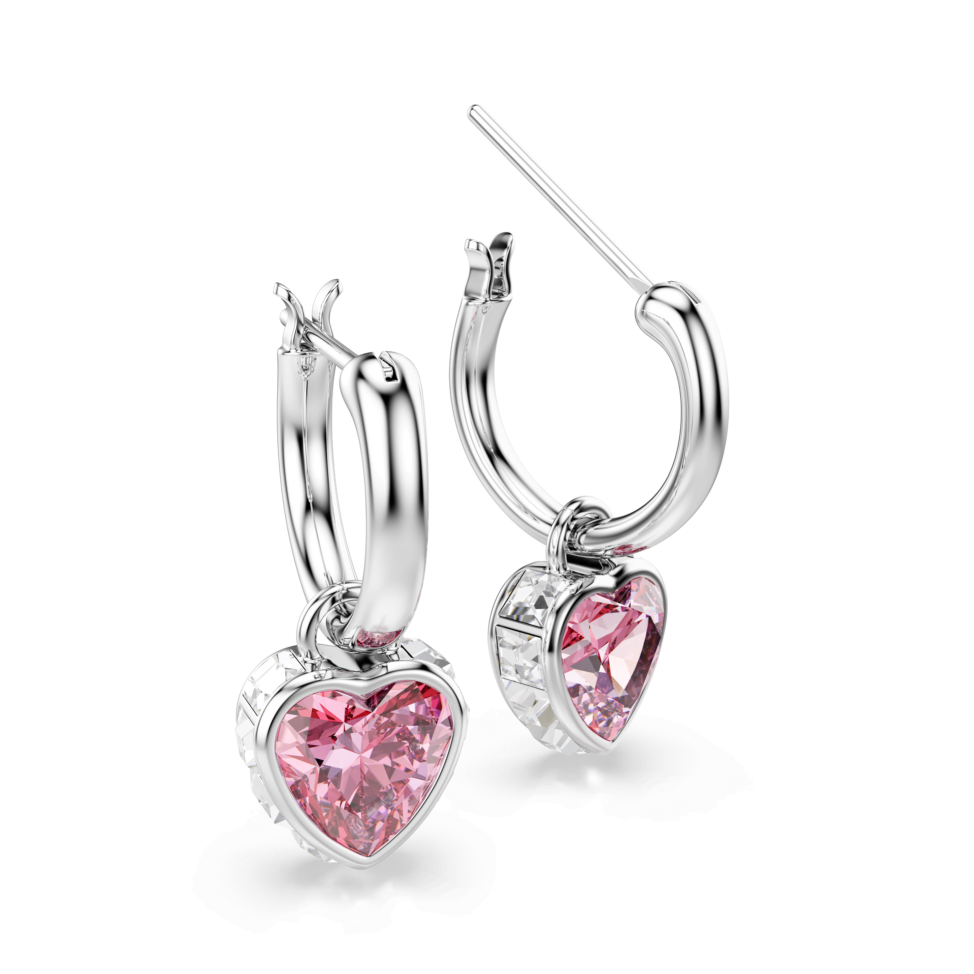 Chroma drop earrings, Heart, Pink, Rhodium plated