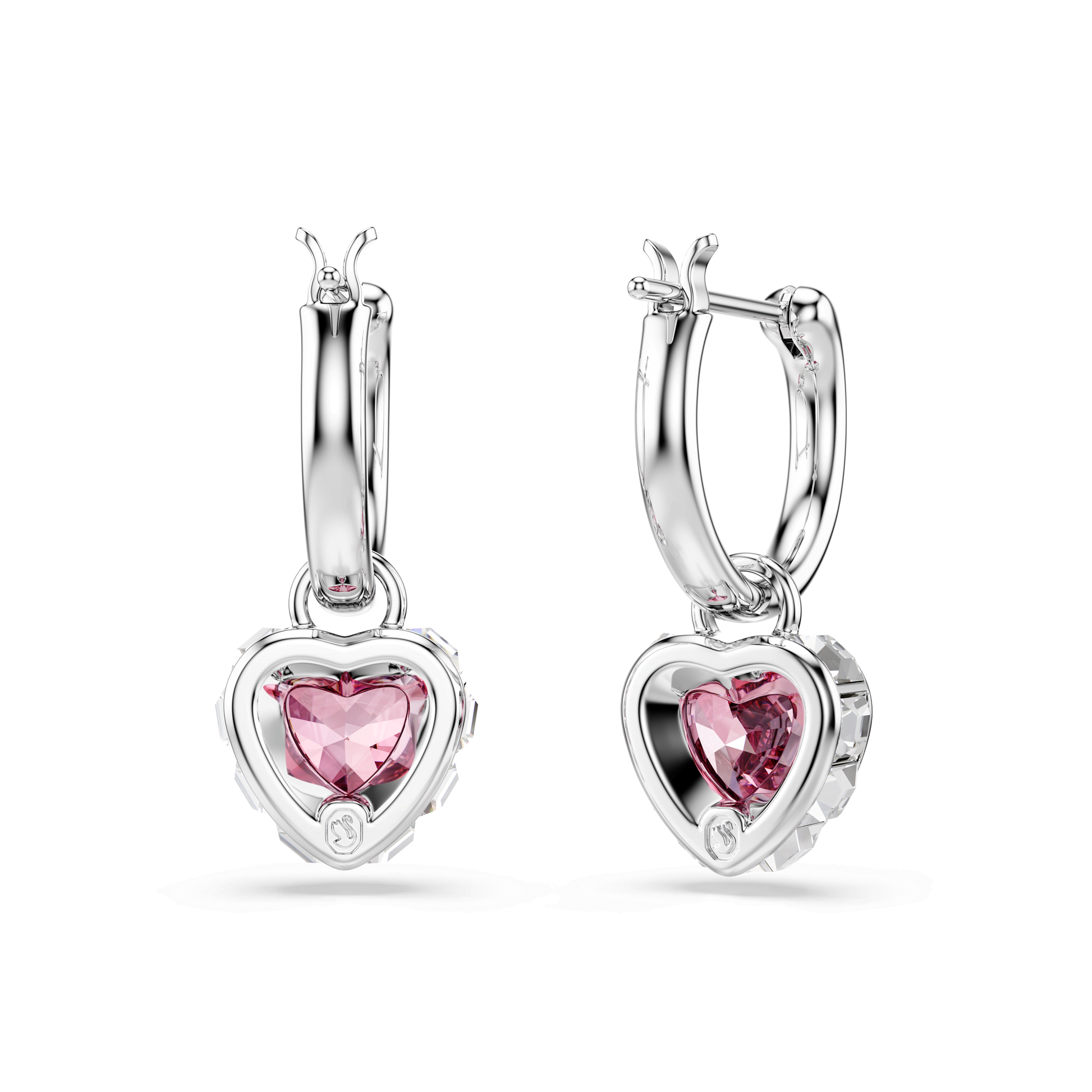 Chroma drop earrings, Heart, Pink, Rhodium plated