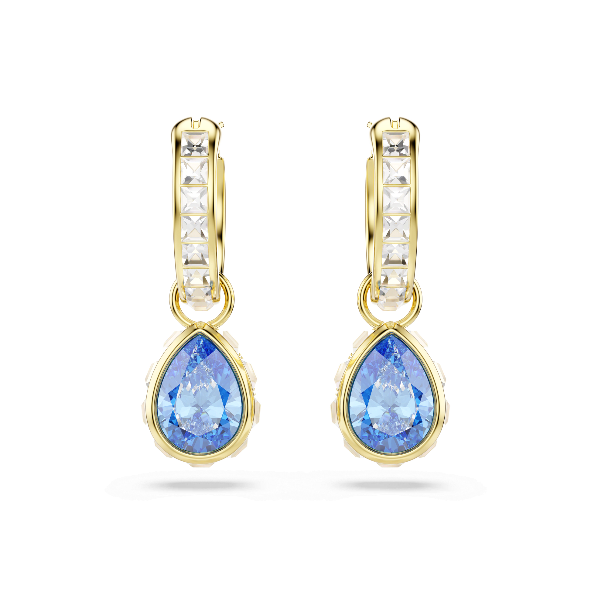 Chroma drop earrings, Pear cut, Blue, 18K gold finish