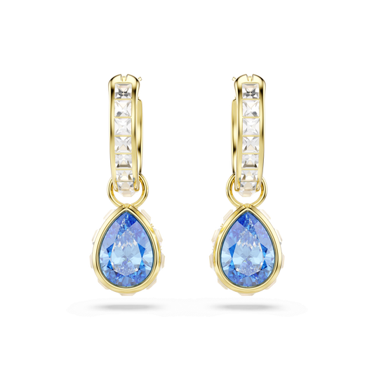 Chroma drop earrings, Pear cut, Blue, 18K gold finish