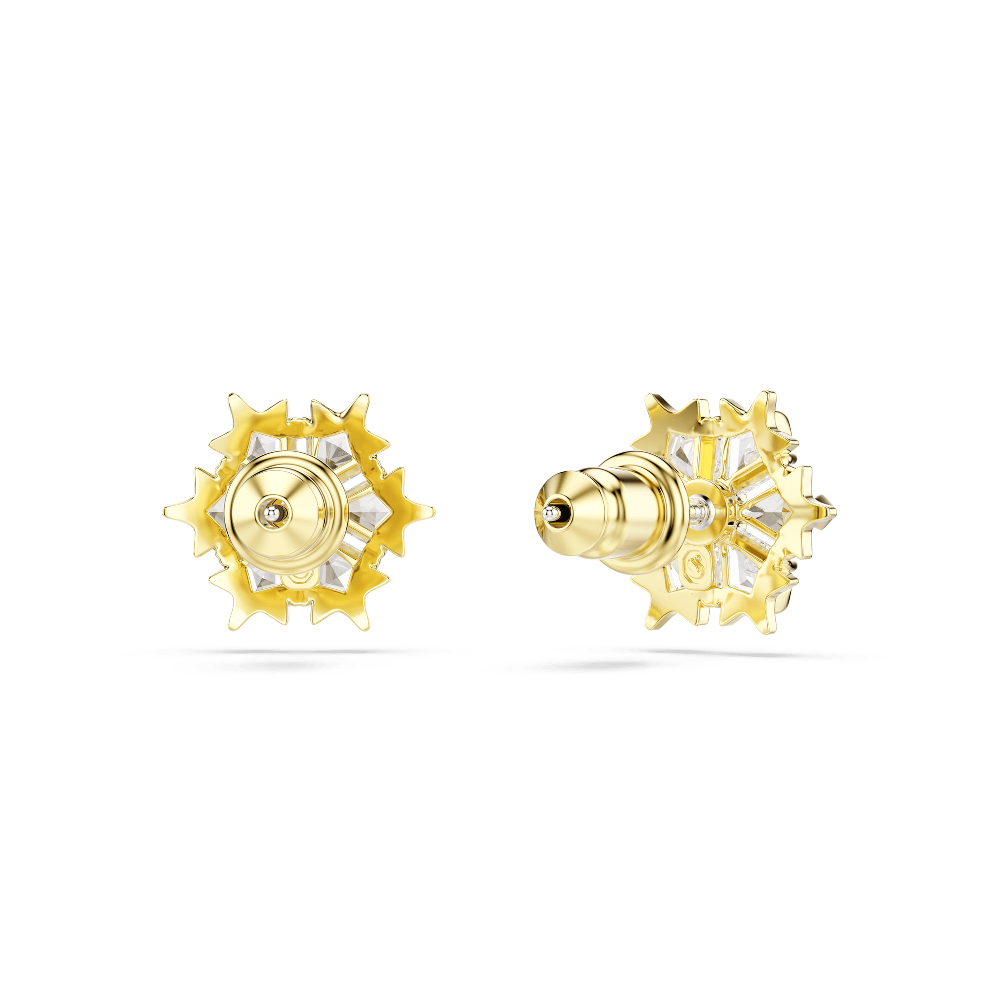 Magic stud earrings, Mixed cuts, Snowflake, White, 18K gold finish