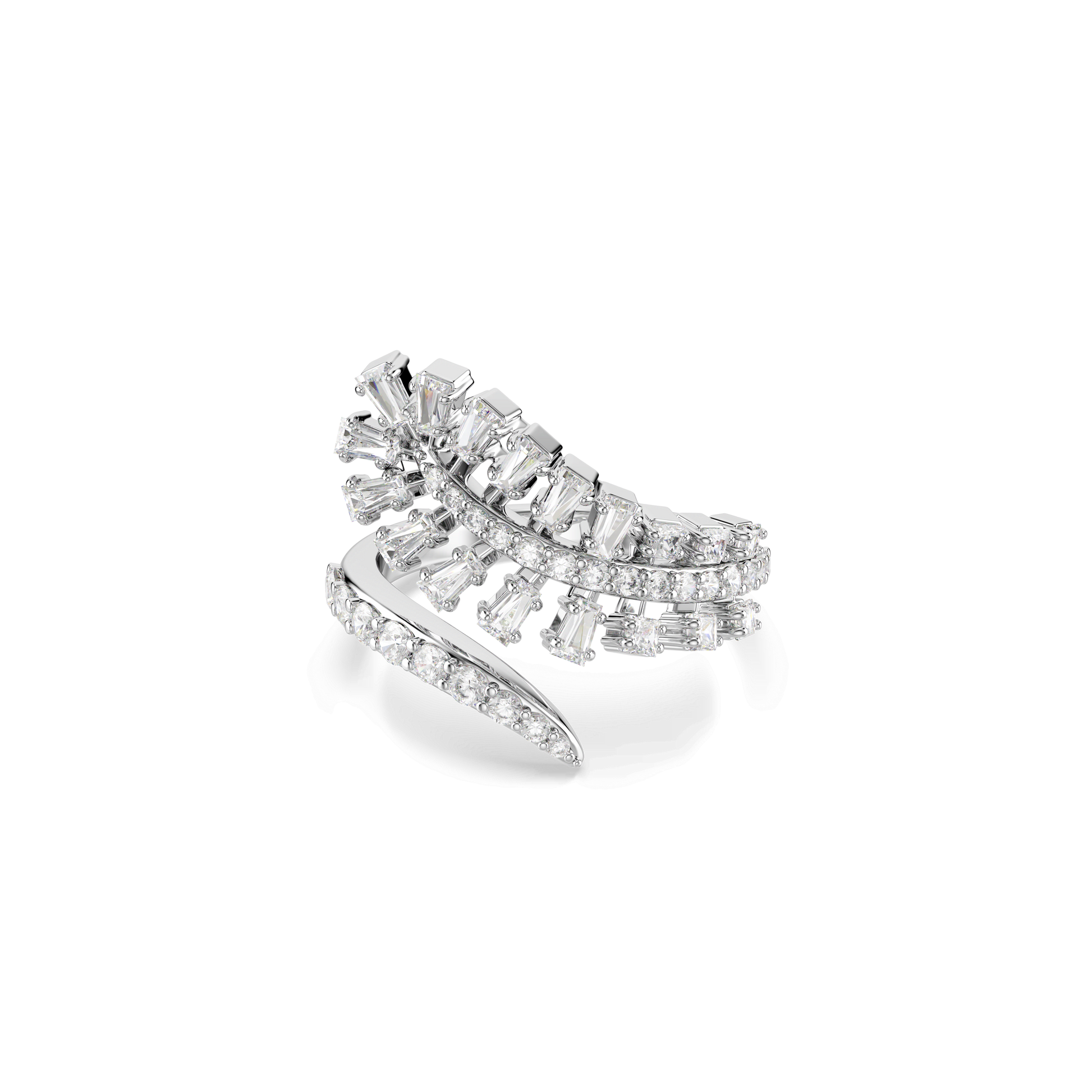 Vienna open ring, Mixed cuts, Feather, White, Rhodium plated