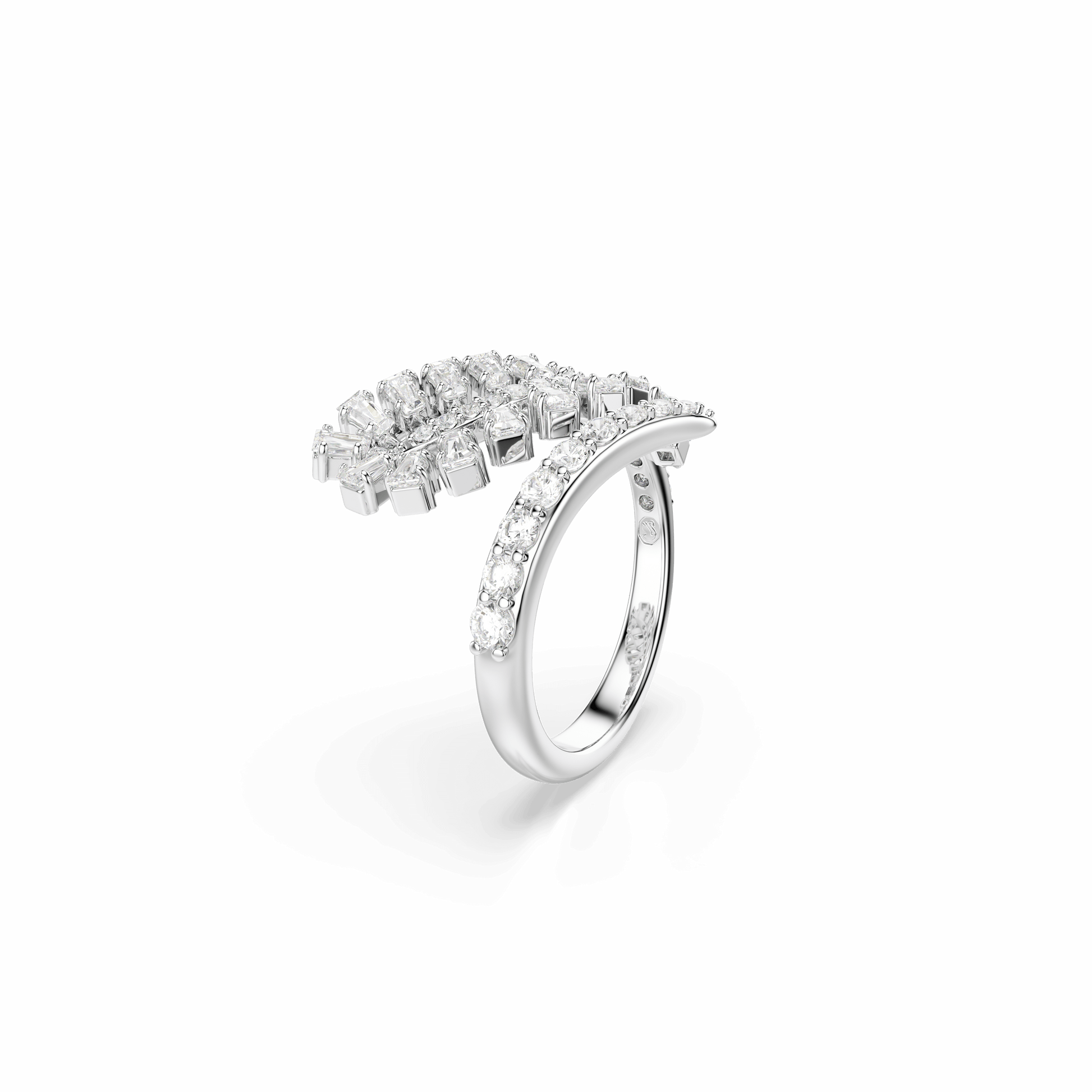 Vienna open ring, Mixed cuts, Feather, White, Rhodium plated