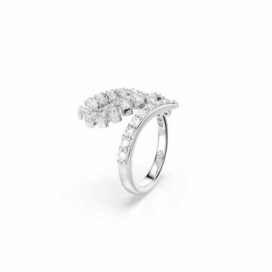 Vienna open ring, Mixed cuts, Feather, White, Rhodium plated