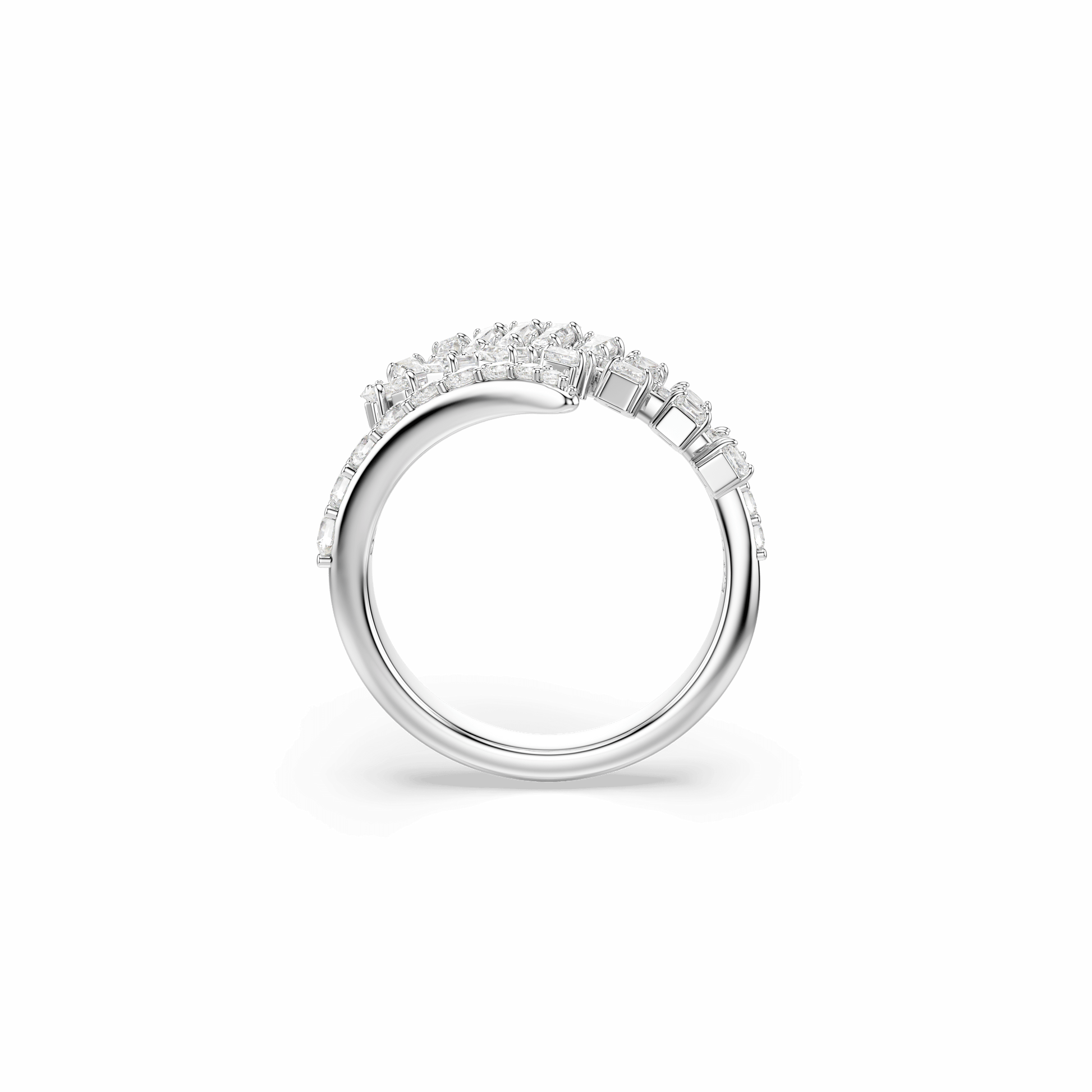 Vienna open ring, Mixed cuts, Feather, White, Rhodium plated